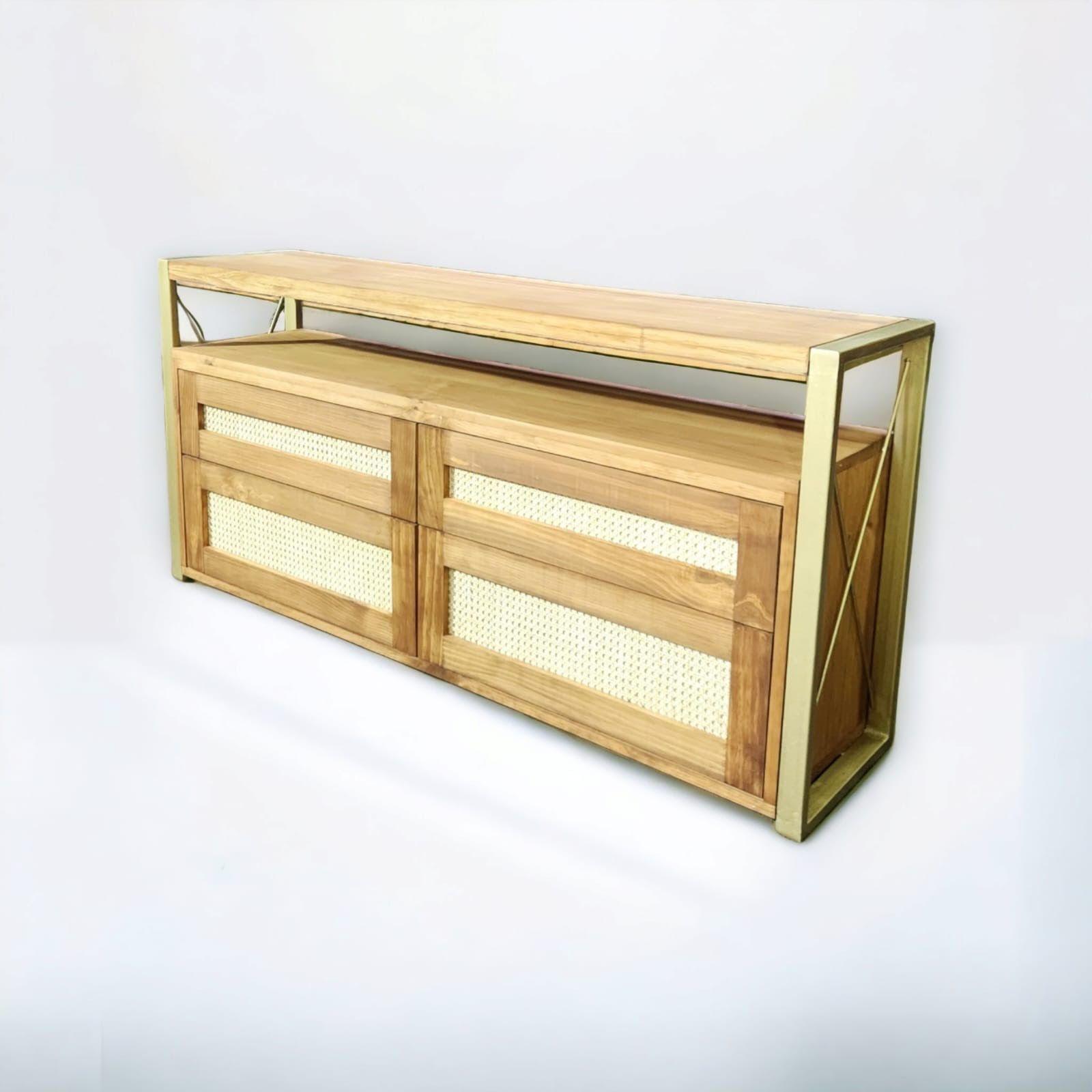 Mueble madera natural y junco-1
