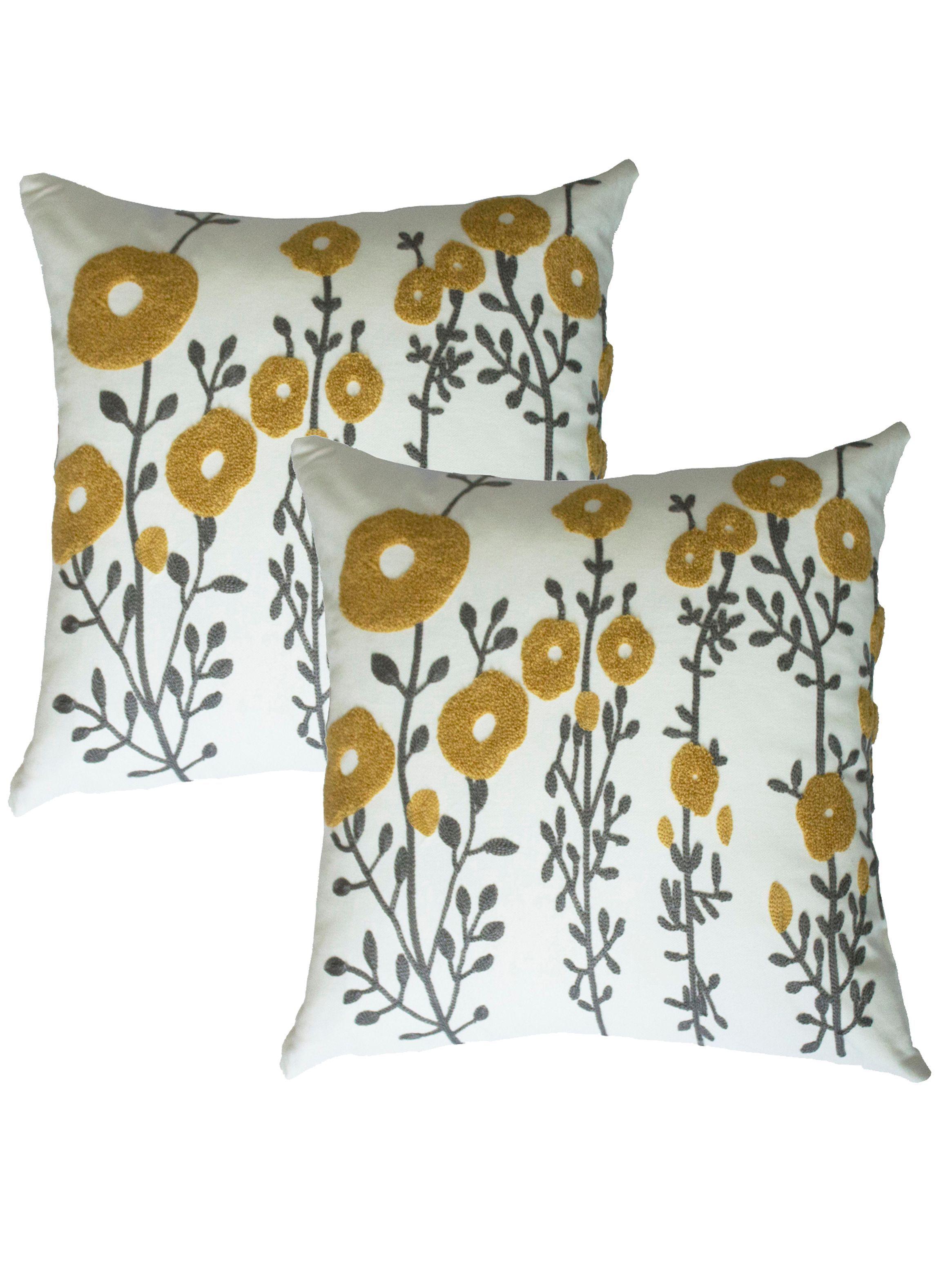 Pack 2 Cojines Flores Mostaza Bordados 45 x 45 cm-0