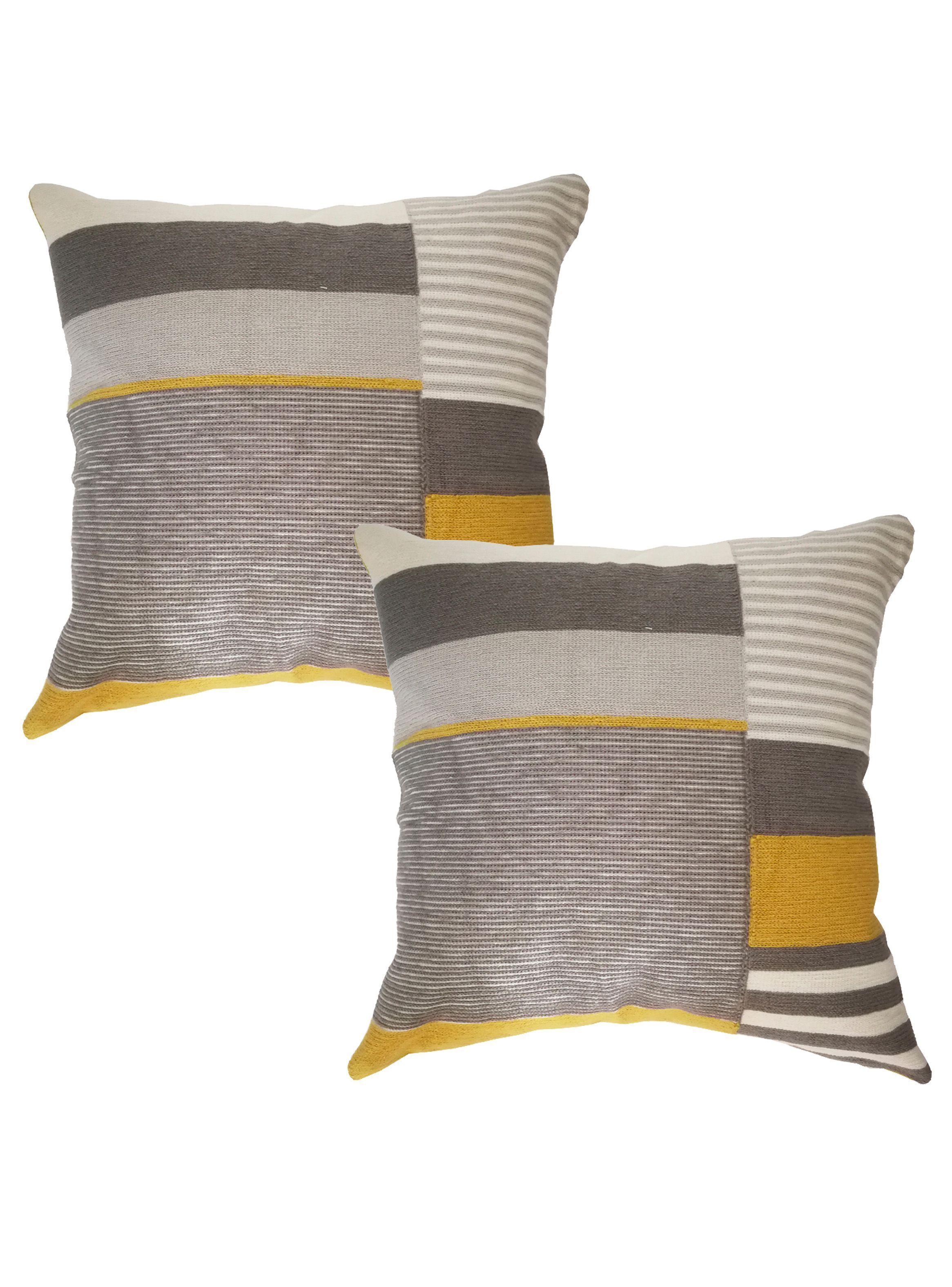 Pack 2 Cojines 45 x 45 cm Gris Mostaza-0