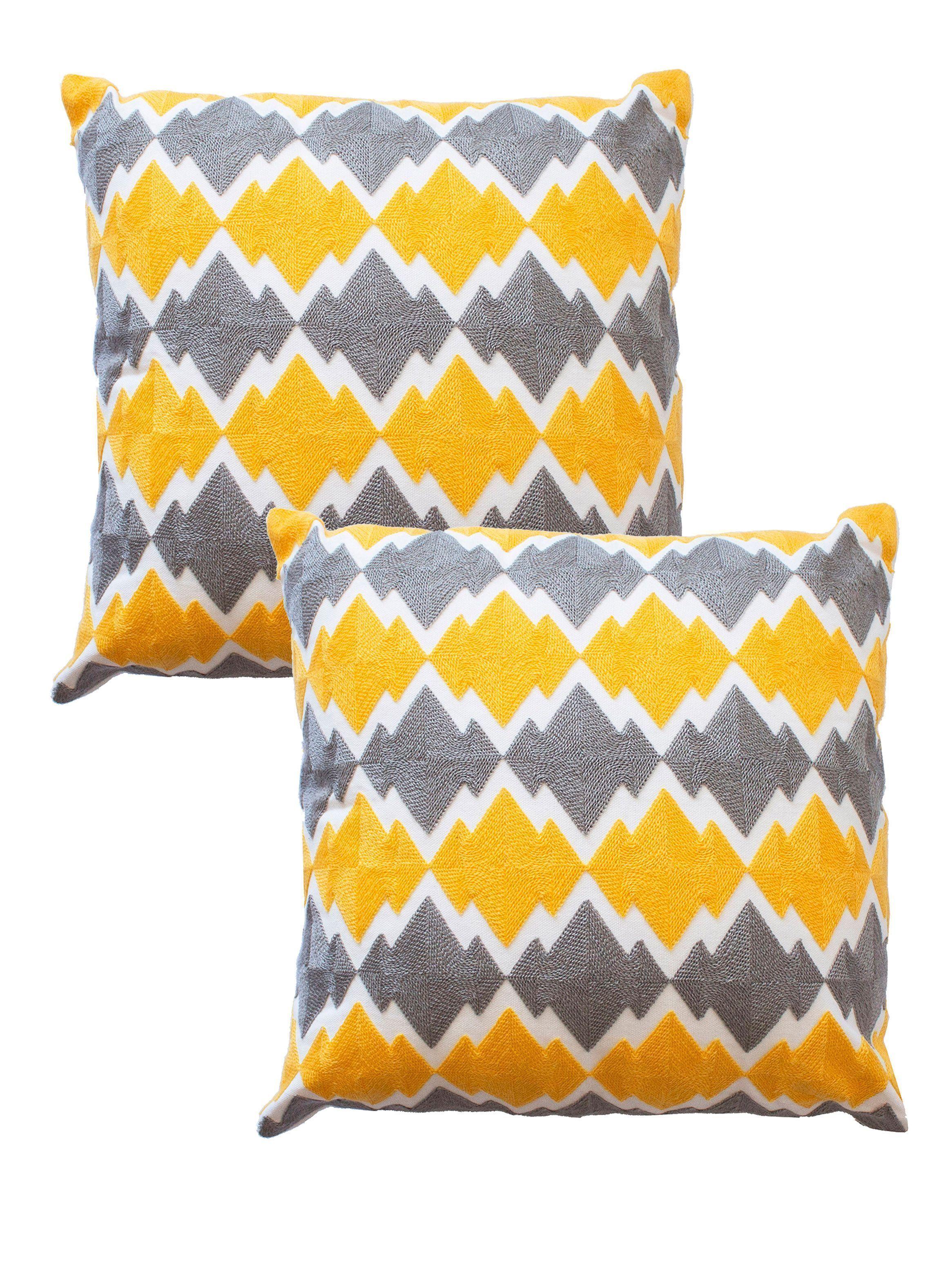 Pack 2 Cojines Amarillo Gris 45 x 45 cm-0