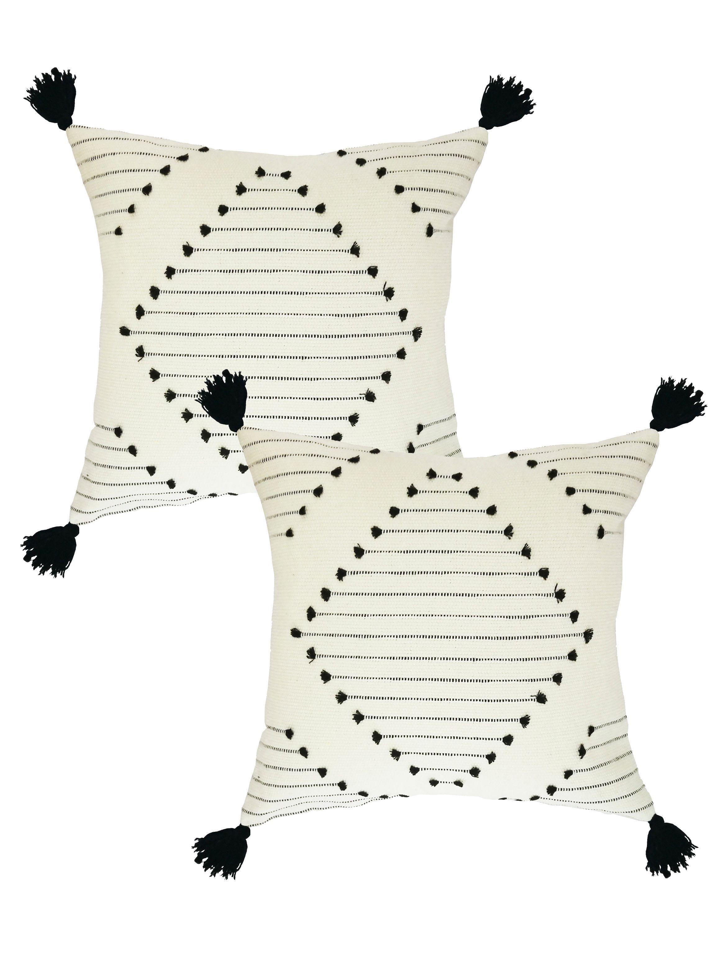 Pack 2 Fundas de Cojín Blanco con Negro Étnico 45 x 45 cm-0