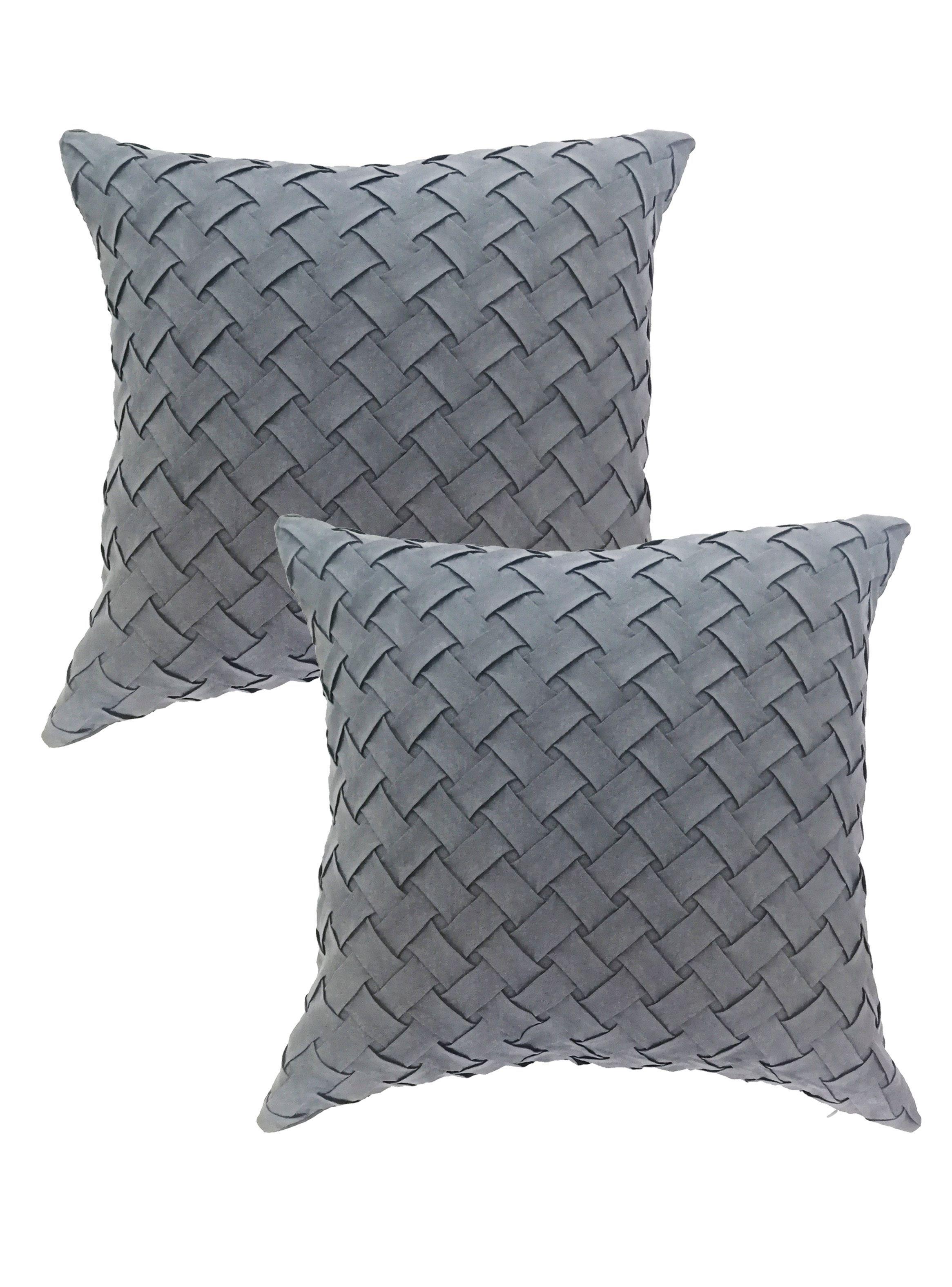 Pack 2 Cojines Gris Felpa Trenzados 45 x 45 cm-0