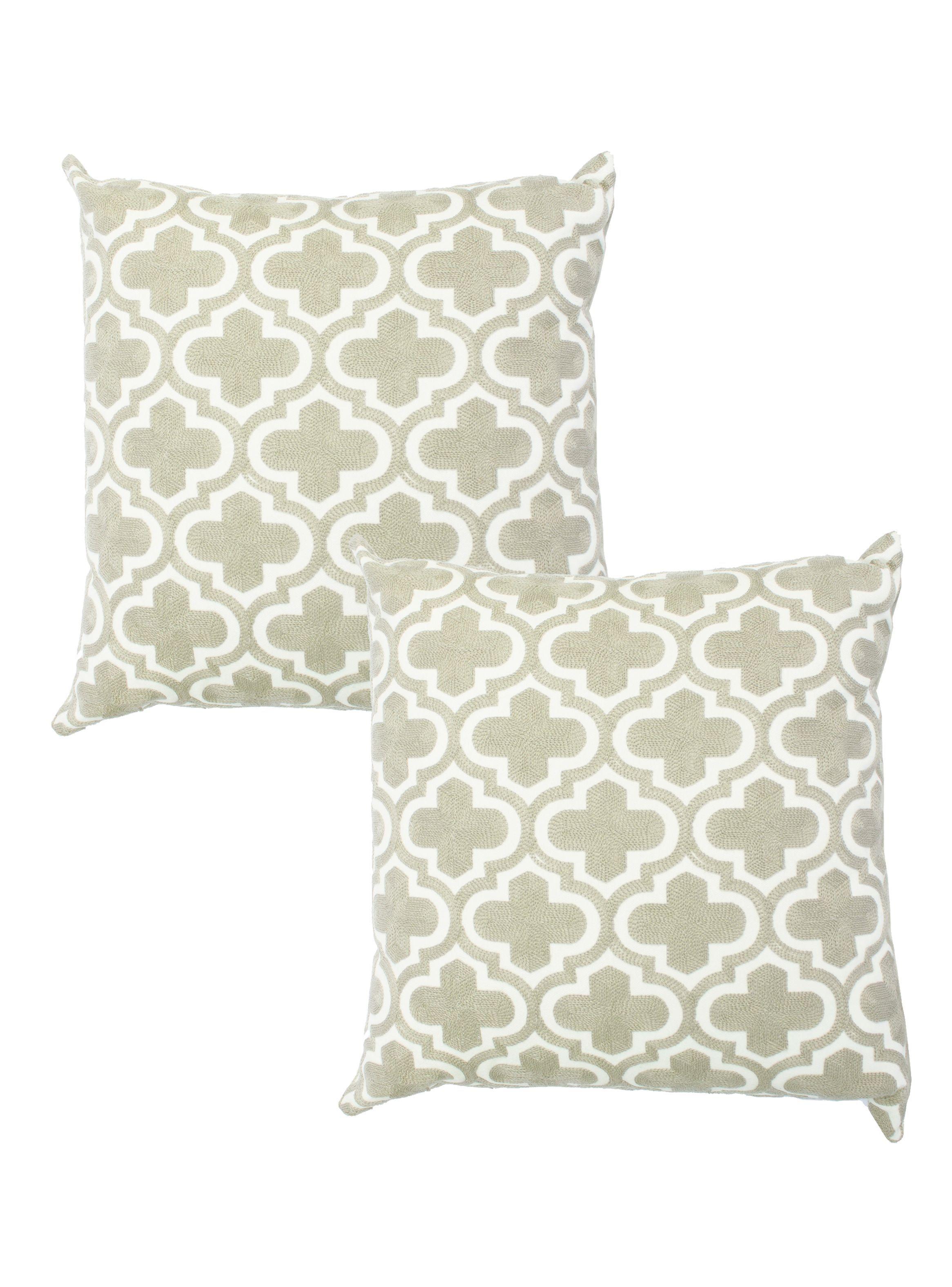 Pack 2 Fundas de Cojín Bordados Blanco Gris 45 x 45 cm-0