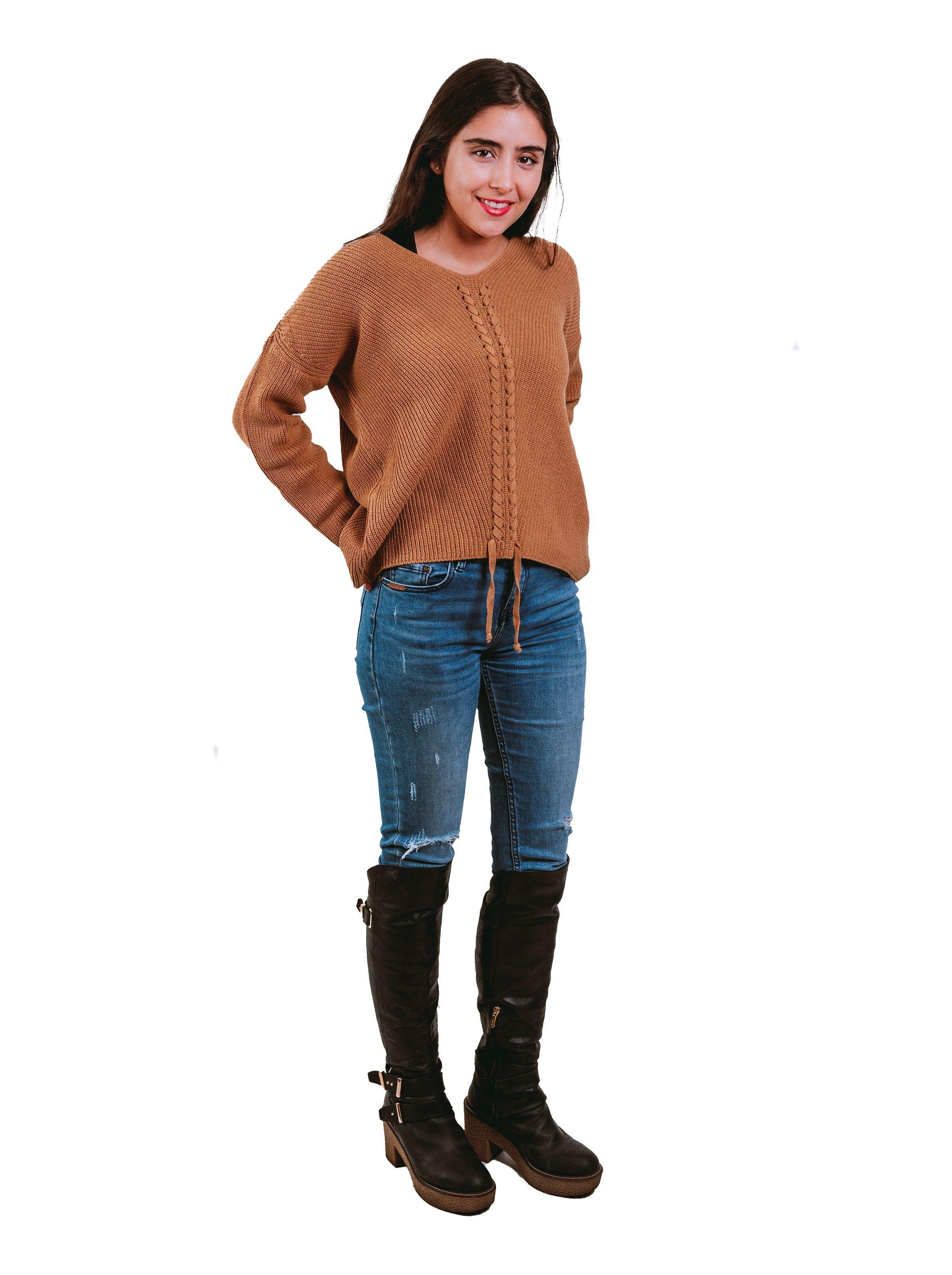 Sweater Tejido Algodón, trenza delantera.-0