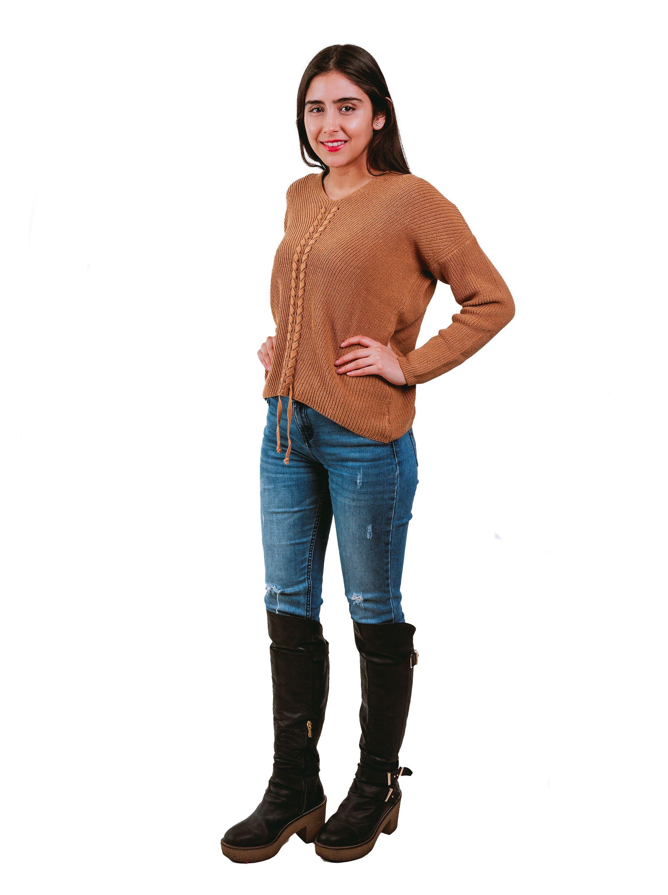Sweater Tejido Algodón, trenza delantera.-1
