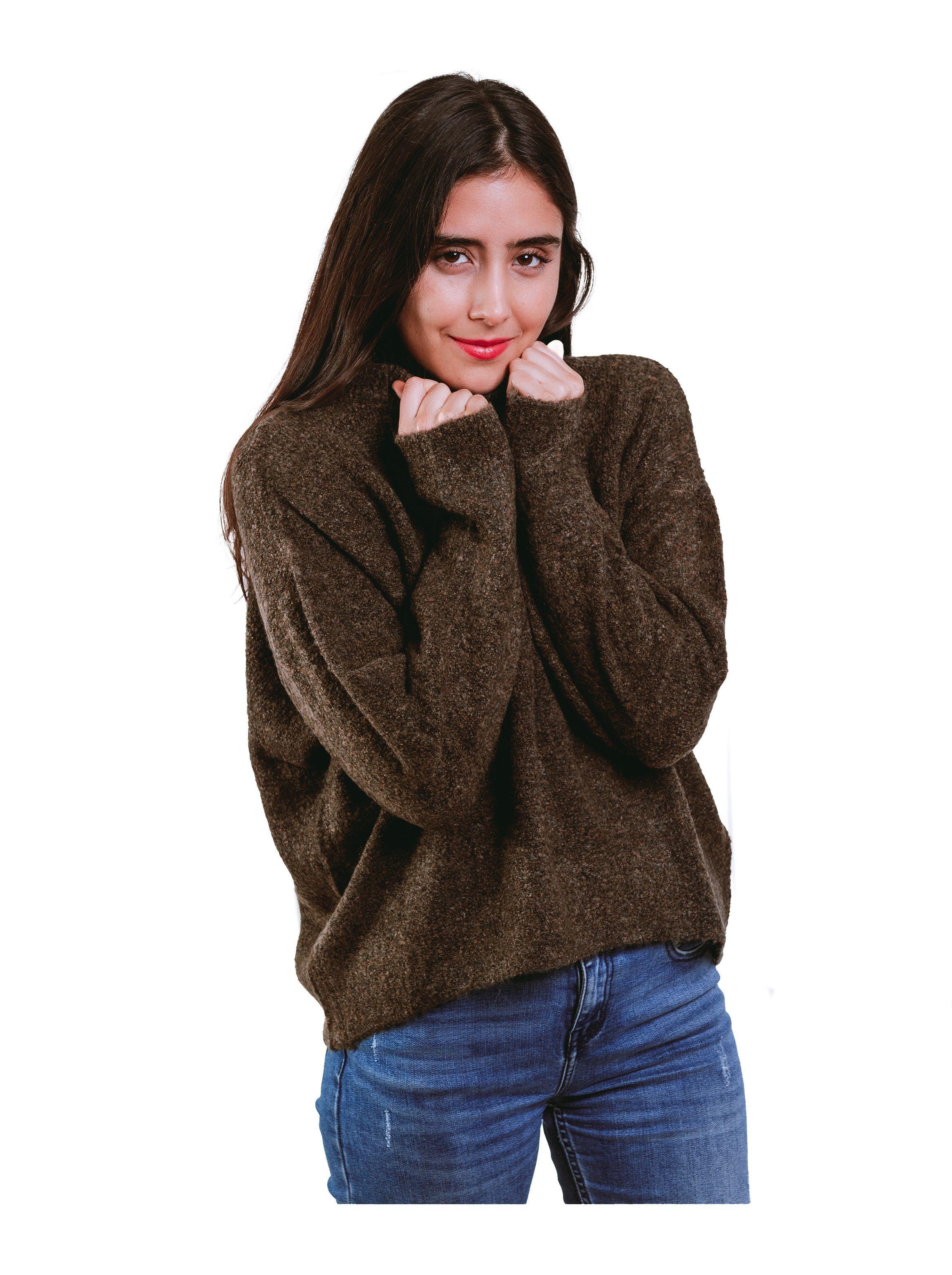 Sweater Globo,Tejido Boucle Liso, cuello redondo.-2