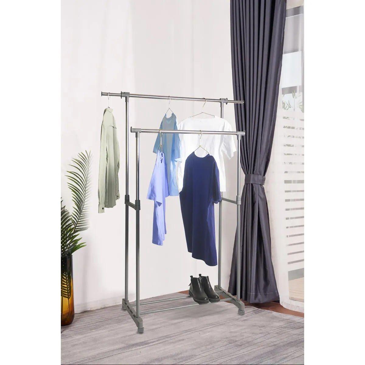 Perchero Just Home Collection Doble Barra con Ruedas Gris-1