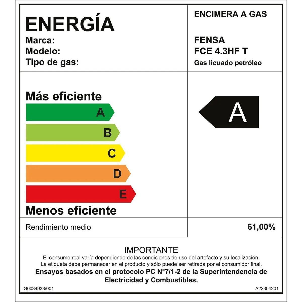 Encimera Gas Fensa Licuado 4 Platos FCE 4.3HF T-4
