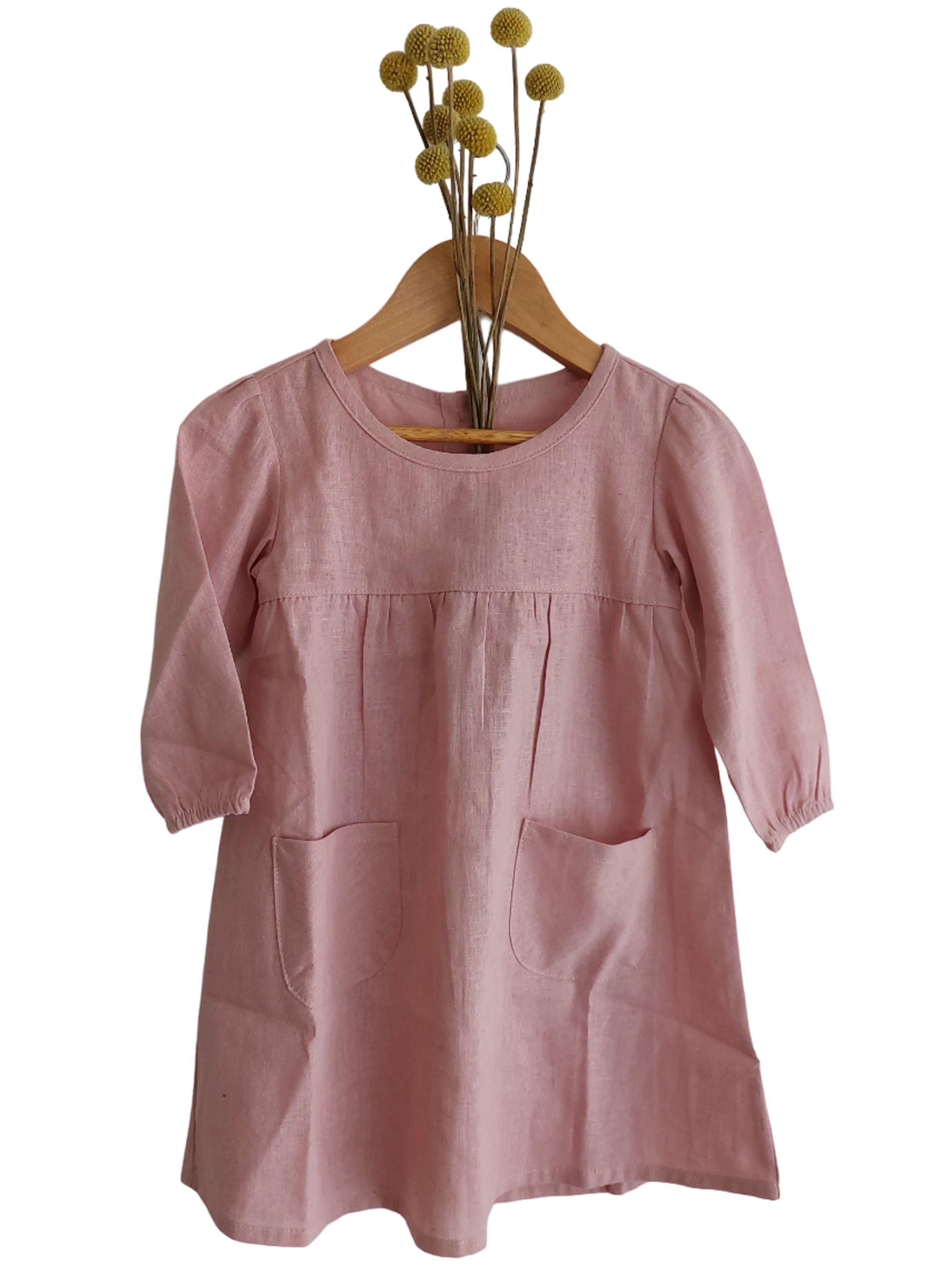 Vestido manga larga lino niña-0