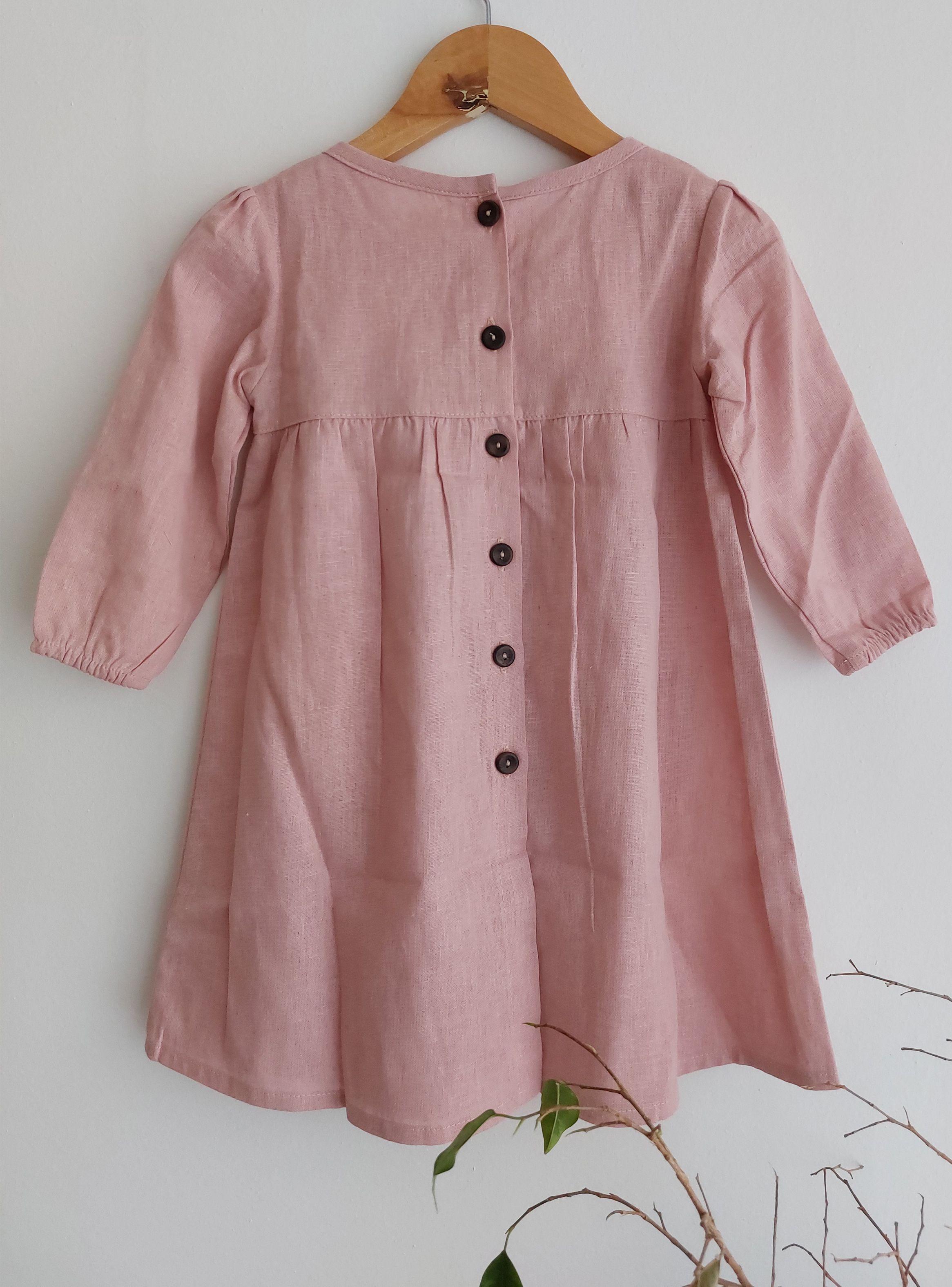 Vestido manga larga lino niña-1