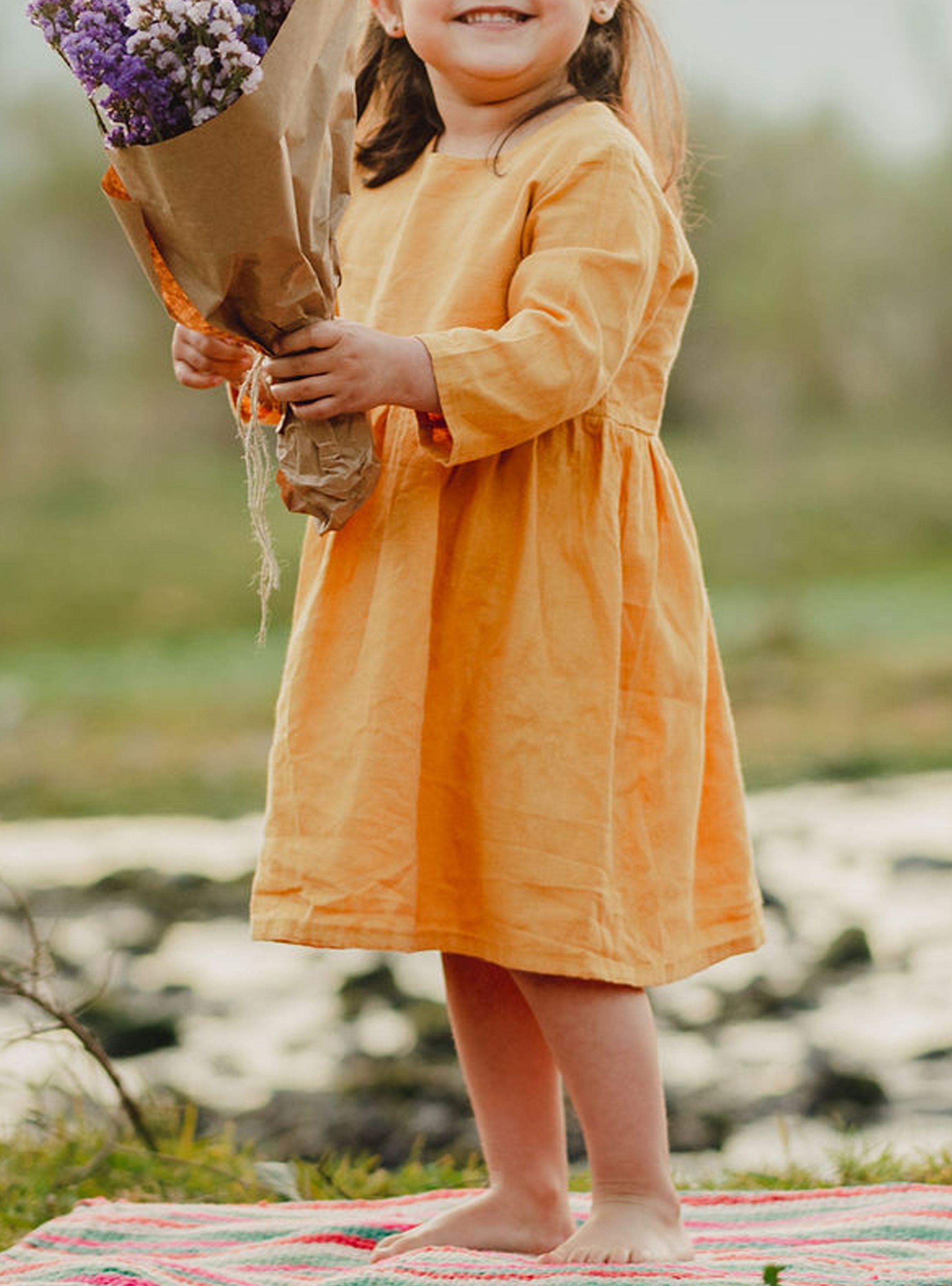 Vestido manga larga lino niña-4
