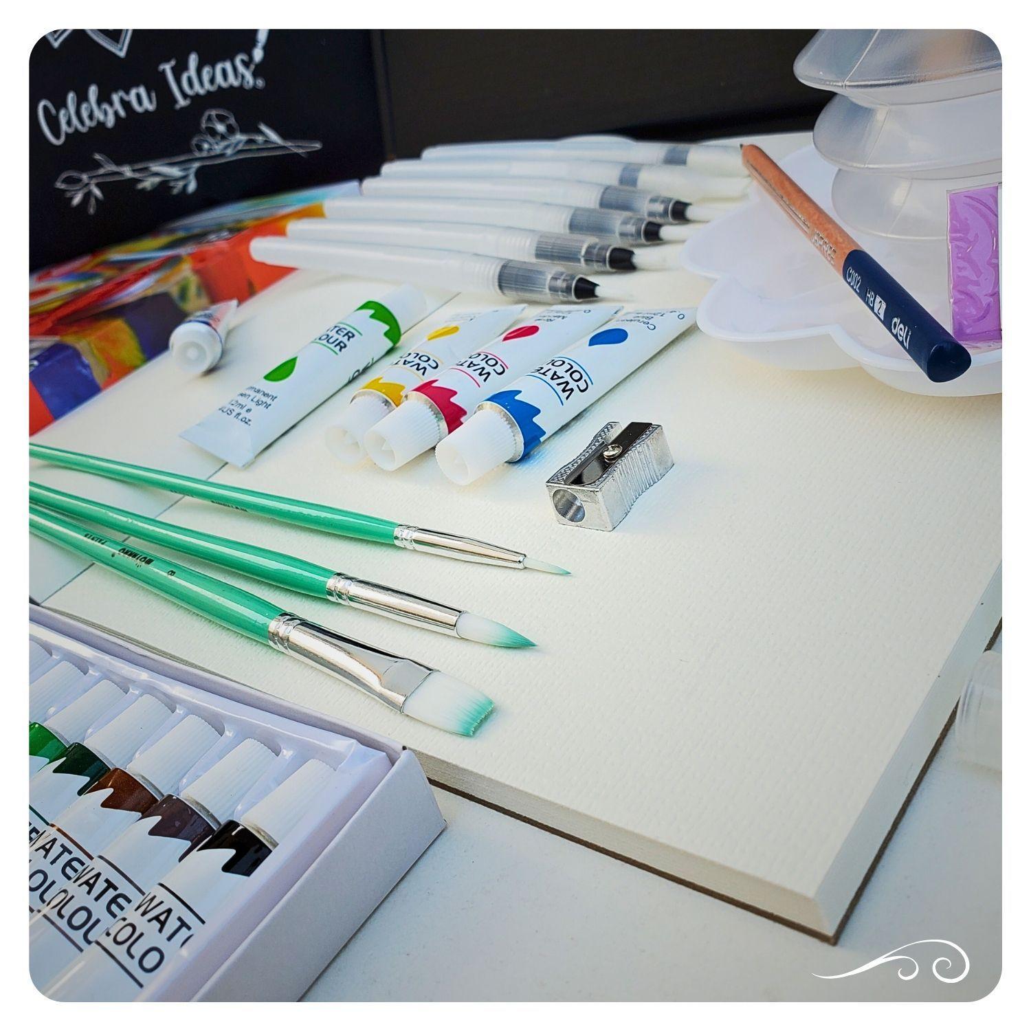 Set kit de arte con pinturas acuarelas 24 colores y pinceles recargables-4