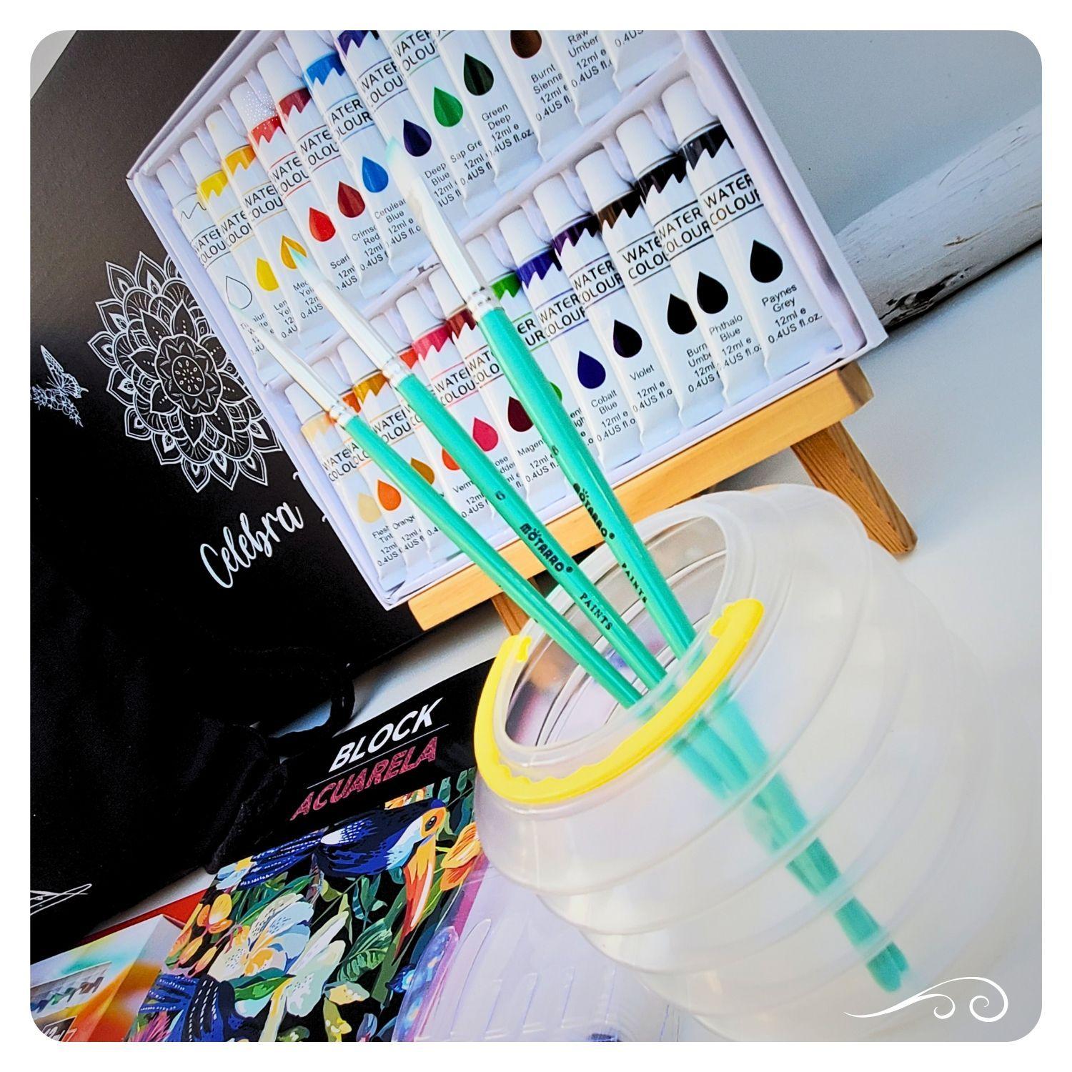Set kit de arte con pinturas acuarelas 24 colores y pinceles recargables-5