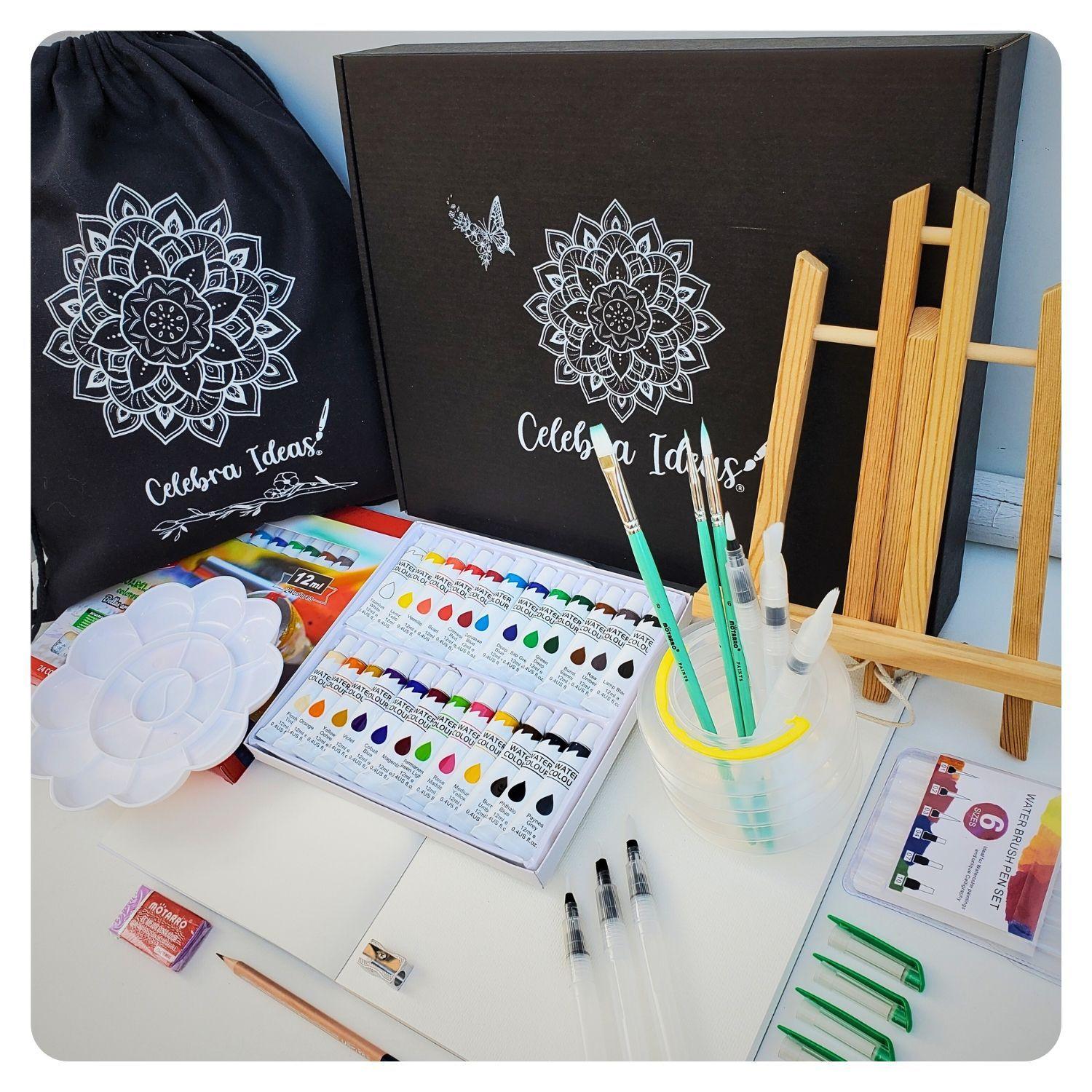 Set kit de arte con pinturas acuarelas 24 colores y pinceles recargables-6