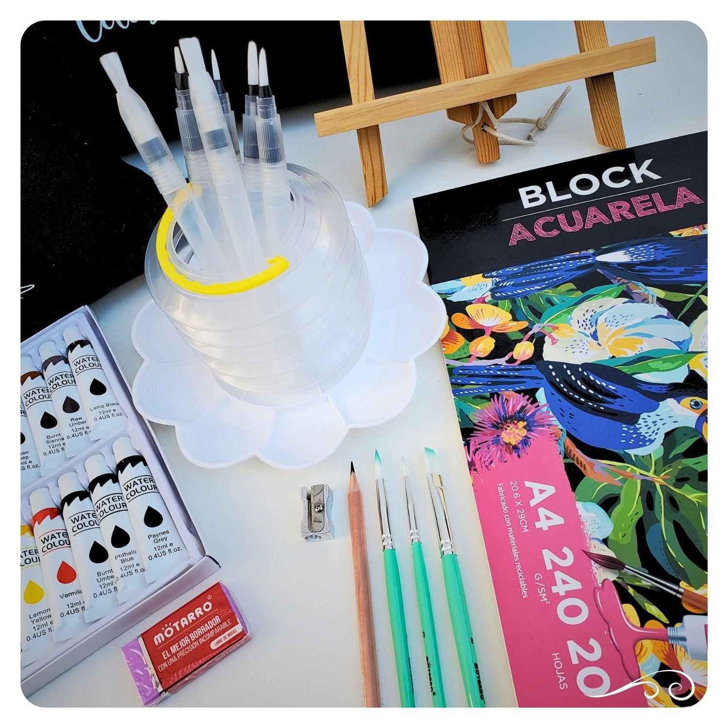 Set kit de arte con pinturas acuarelas 24 colores y pinceles recargables-7