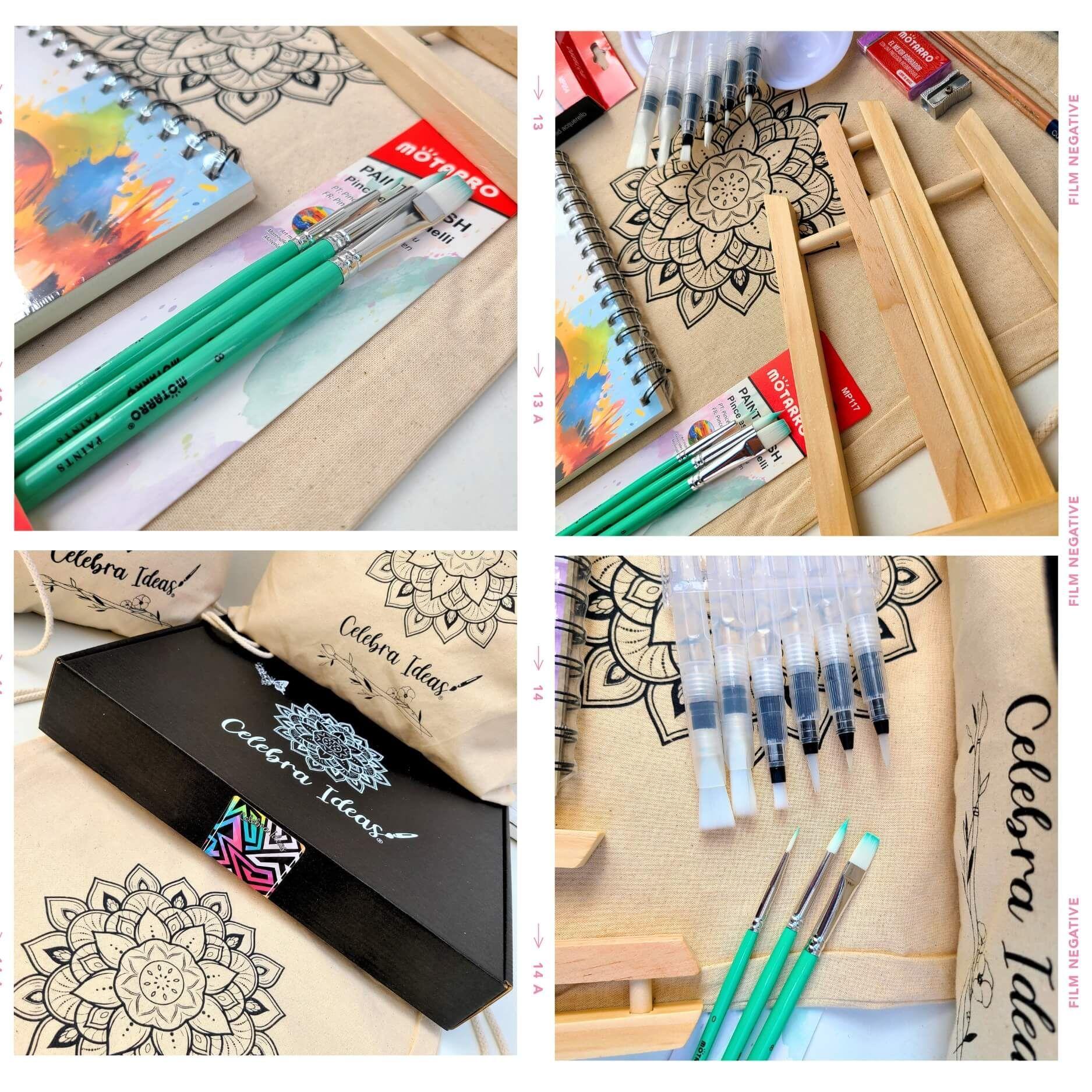 Set kit de arte pinturas acuarelas con pinceles recargables y croquera -2