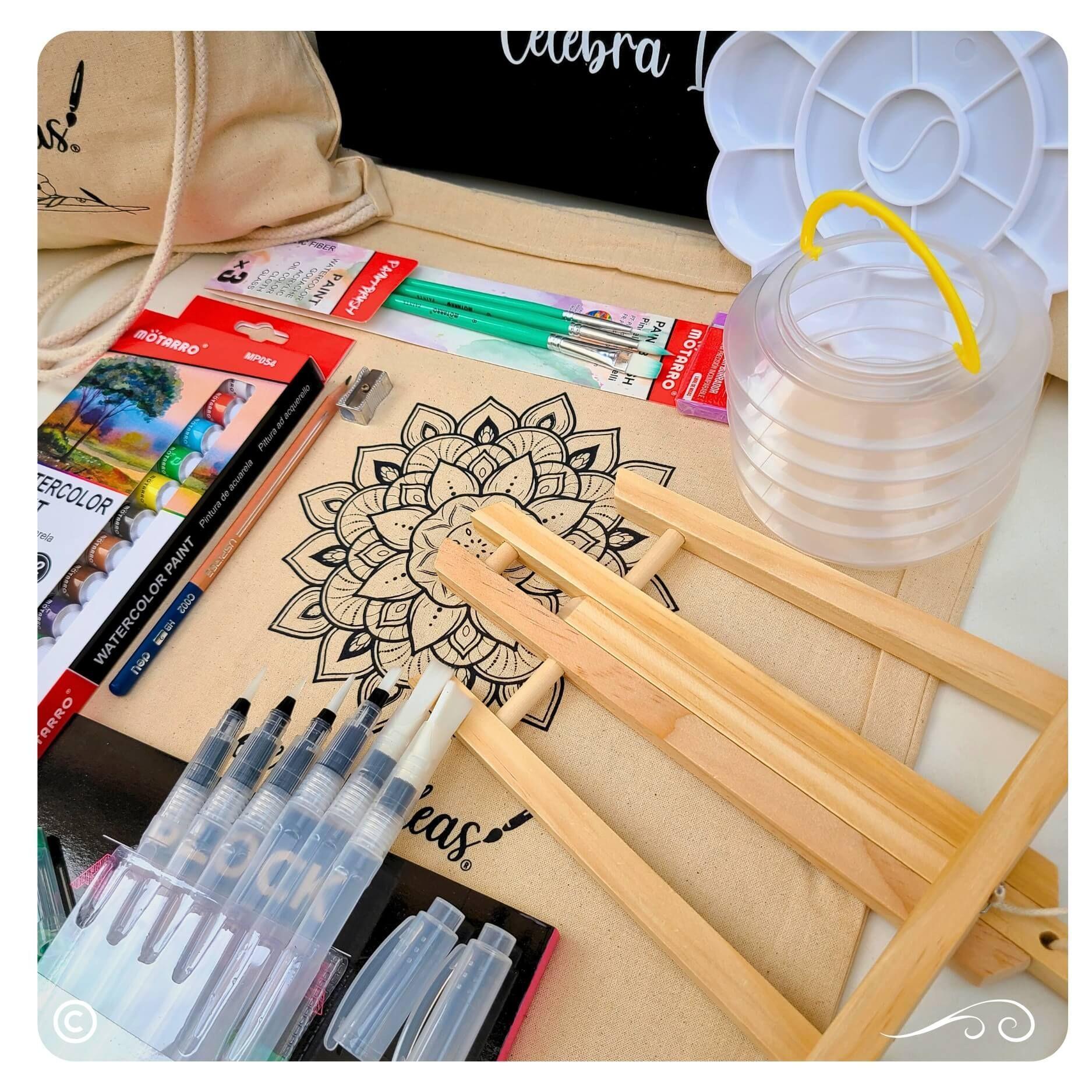 Set kit de arte pinturas acuarelas con pinceles recargables y croquera -3