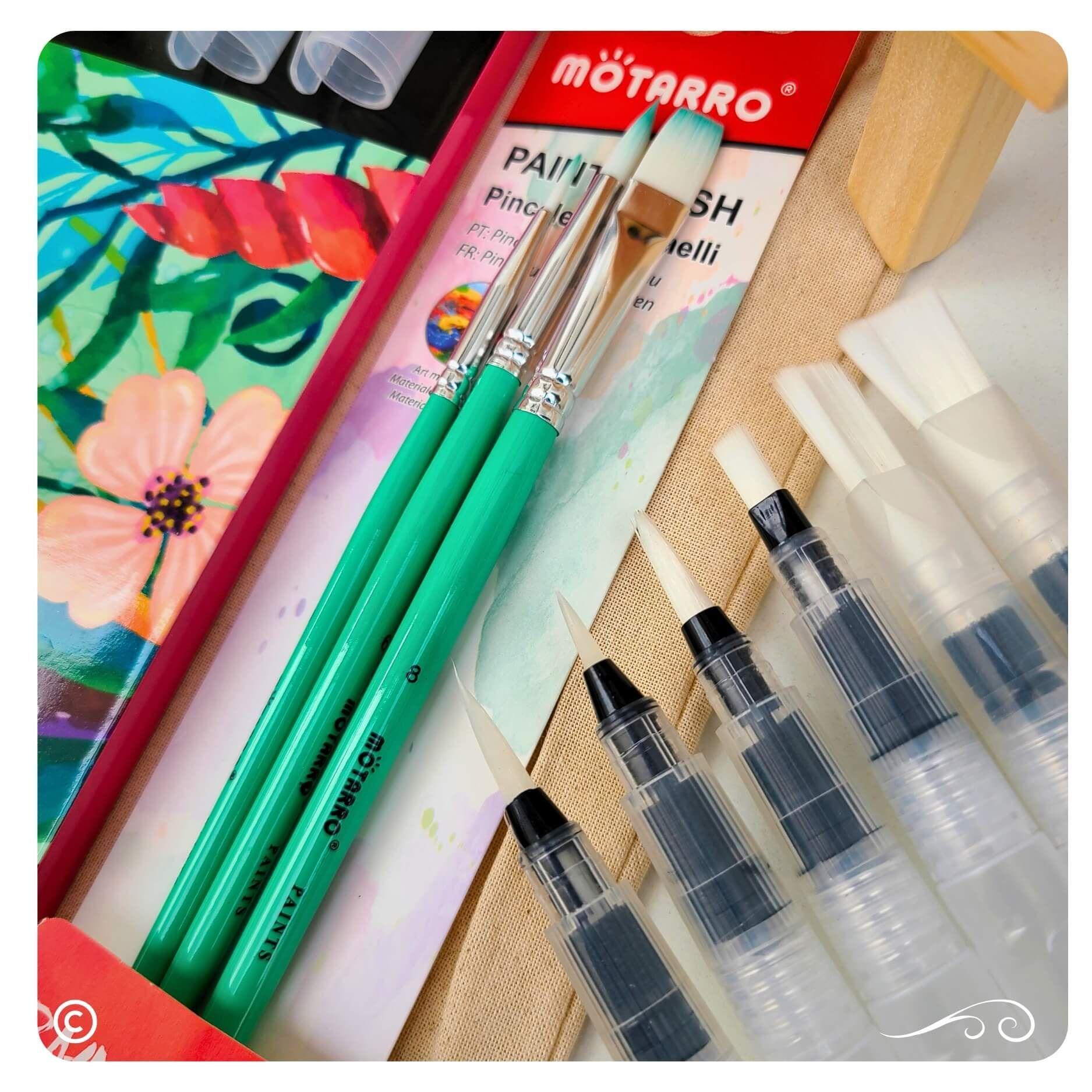 Set kit de arte pinturas acuarelas con pinceles recargables y croquera -5