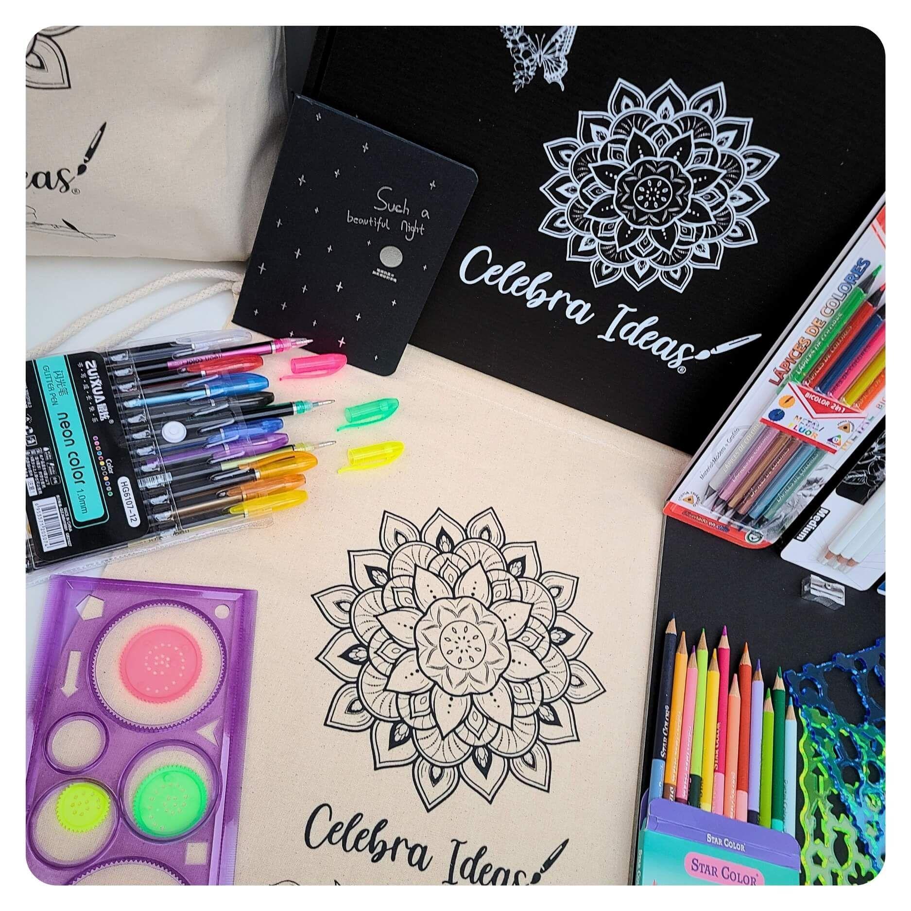 Set kit de Arte Dibujo en Hojas Negras colores metal Fluor pastel-2