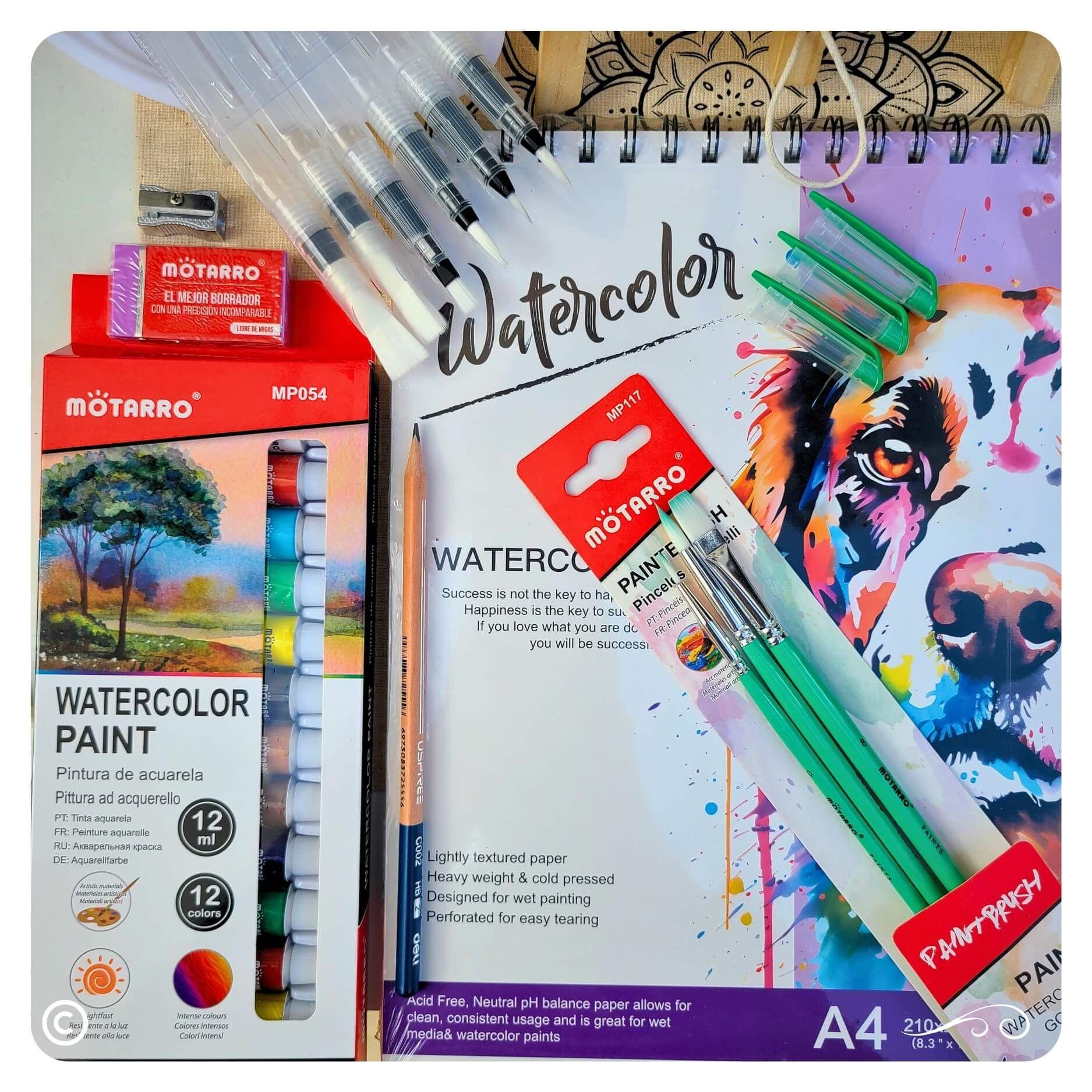 Set kit de arte pack artistico con acuarelas pinceles recargables, atril y croquera-4
