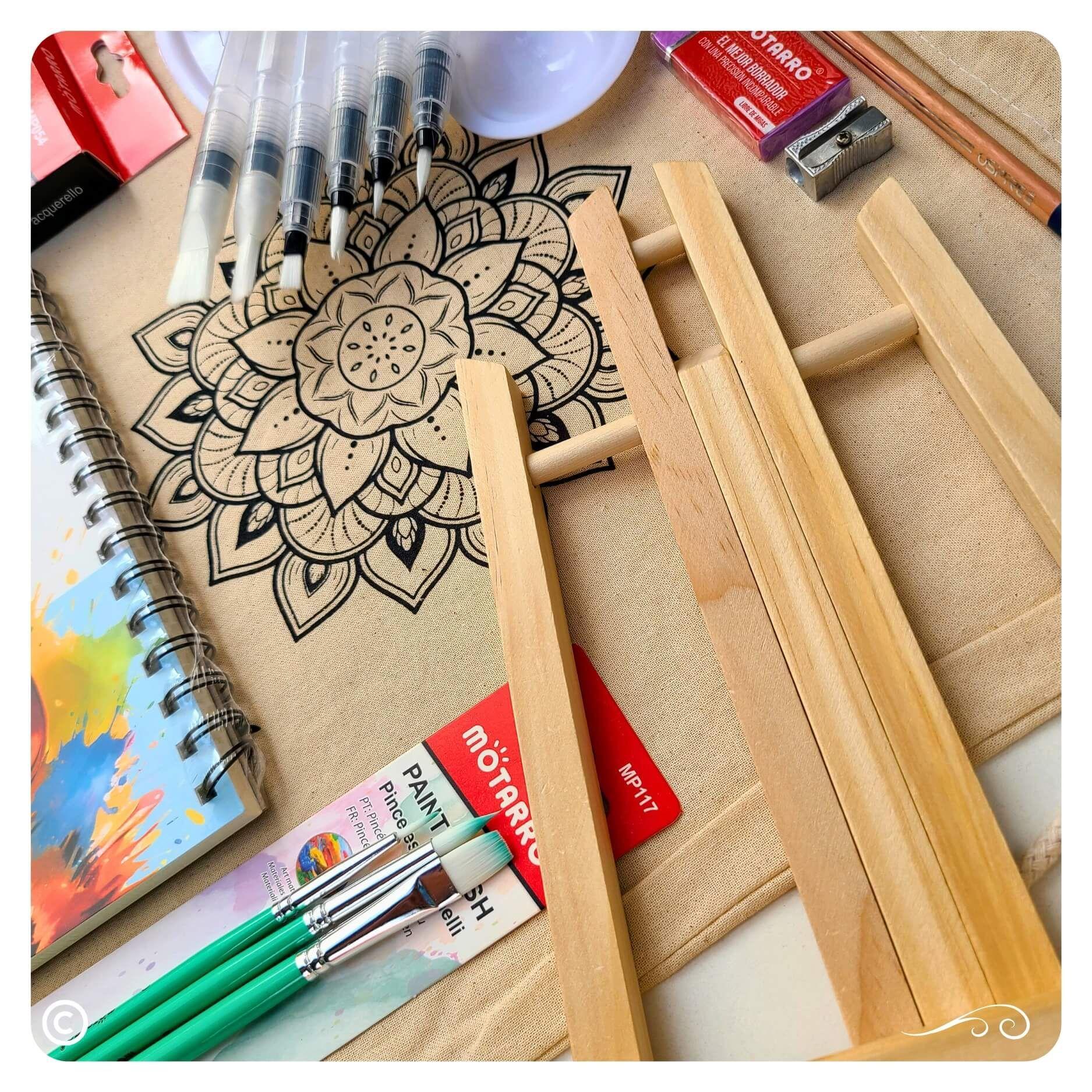 Set kit de arte pack artistico con acuarelas pinceles recargables, atril y croquera-7