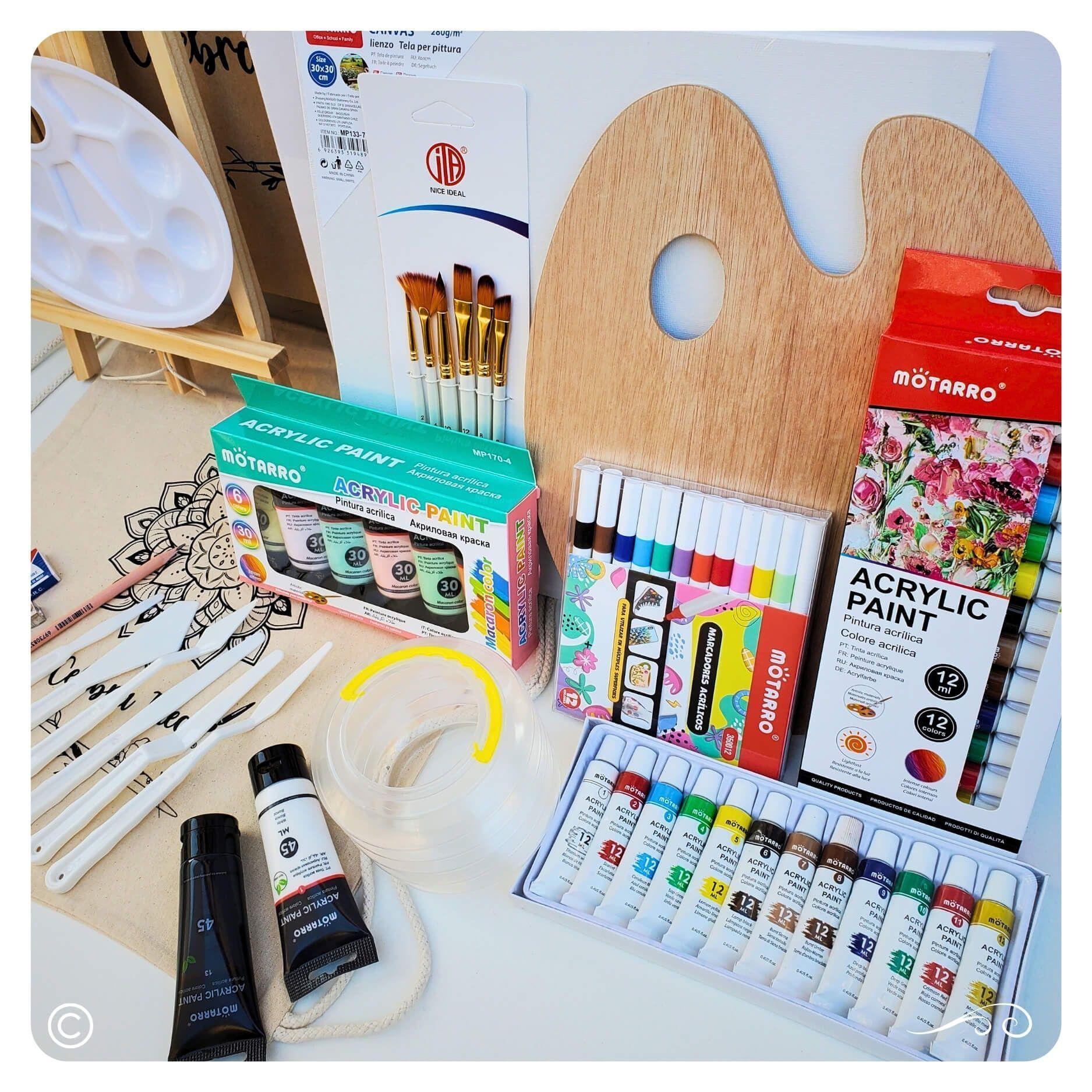 Set kit de Arte pinturas Acr licos tonos pastel bastidores y marcadores-6