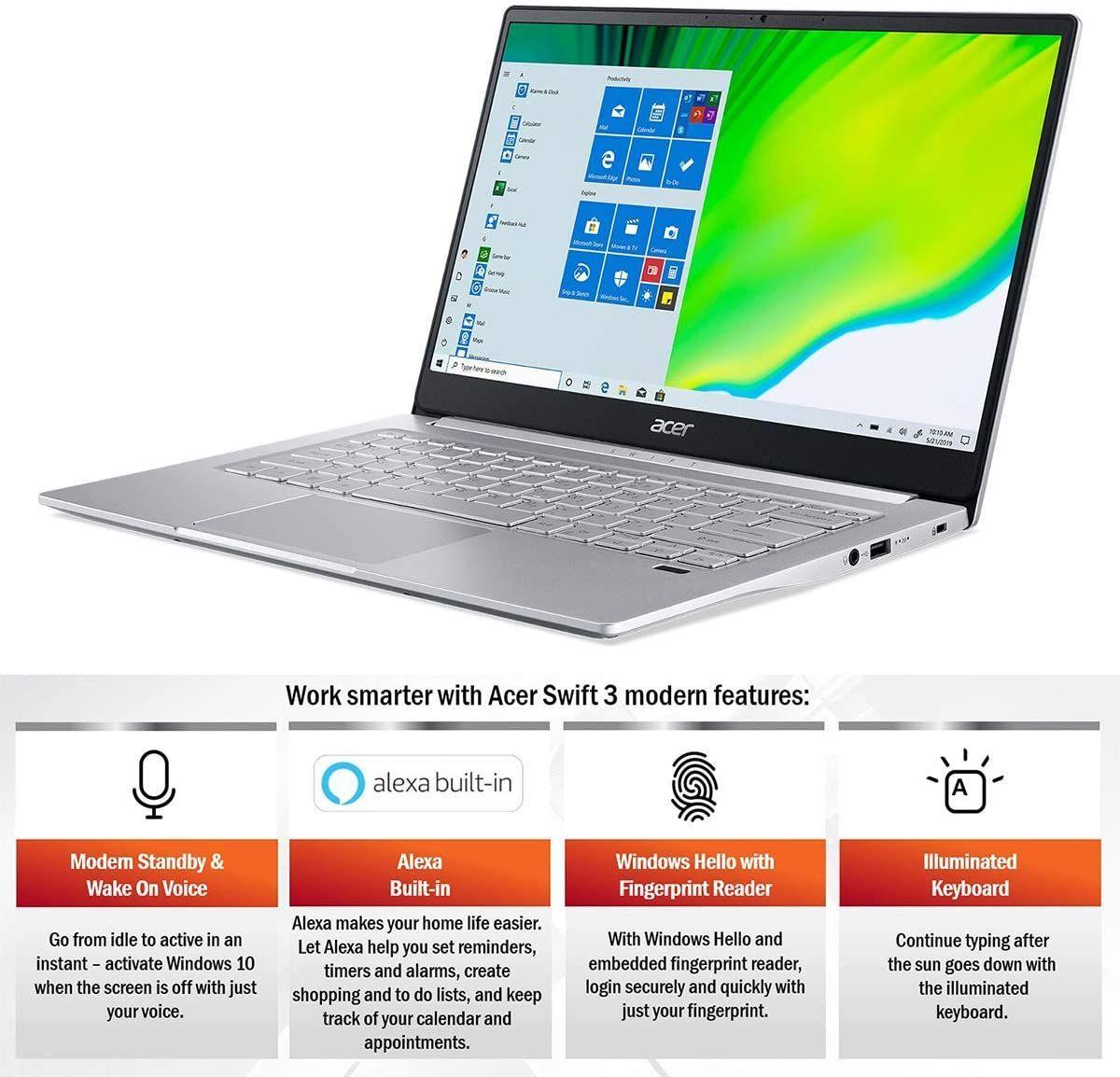 Notebook Acer Swift 3, Ryzen 7, 8 GB, 512 GB SSD, 14” FHD, W10-11
