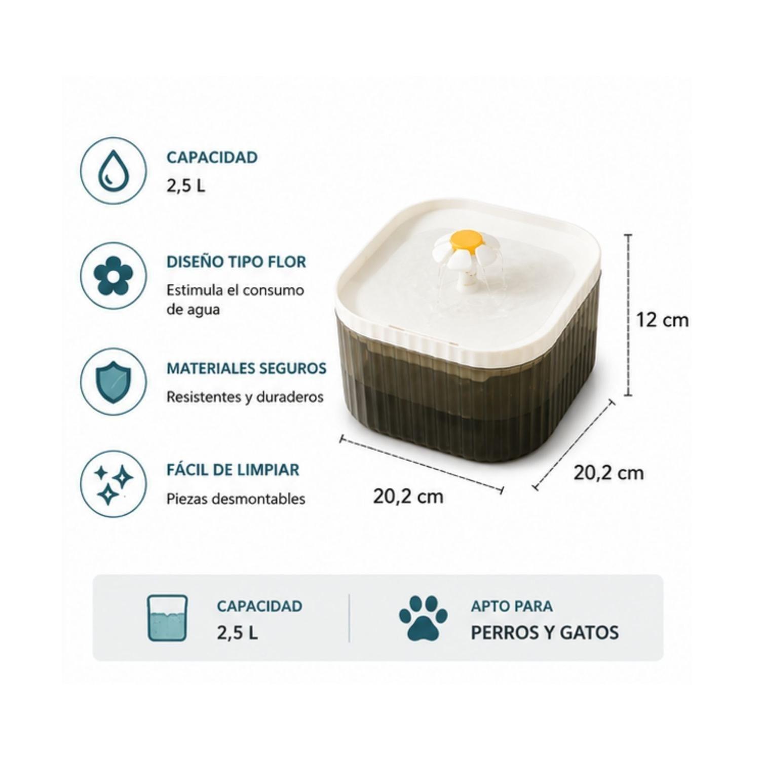 Dispensador Agua Flor 2,5 L Perro Gato Fuente Bebedero-4