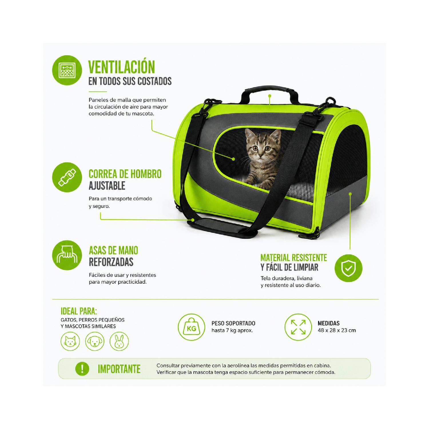 Bolso Transportador Mascotas Cabina Avión 48x28x23 cm-4