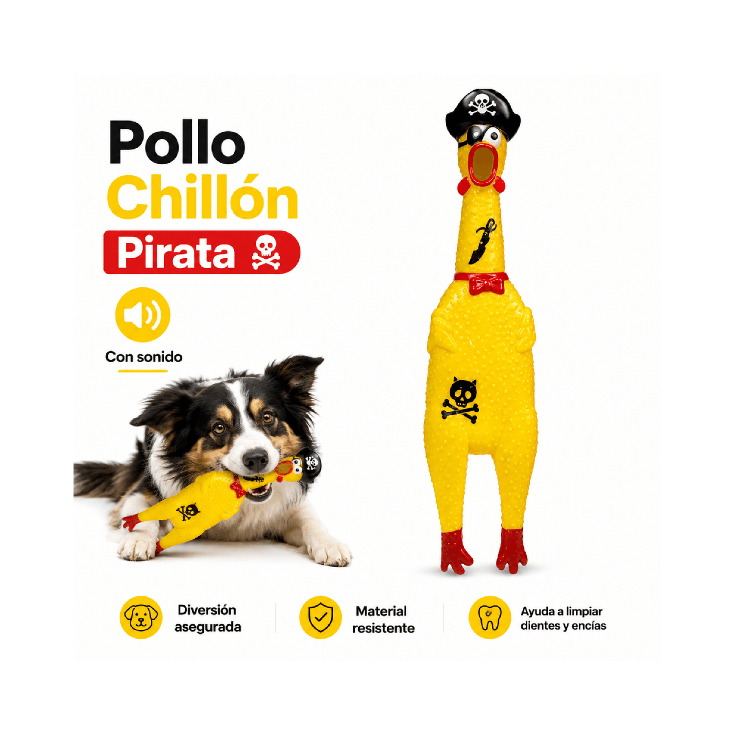Pollo Chillón Pirata Juguete Perro Con Sonido 30x7-3
