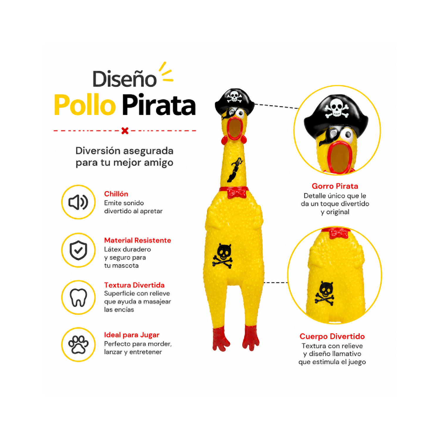 Pollo Chillón Pirata Juguete Perro Con Sonido 30x7-5