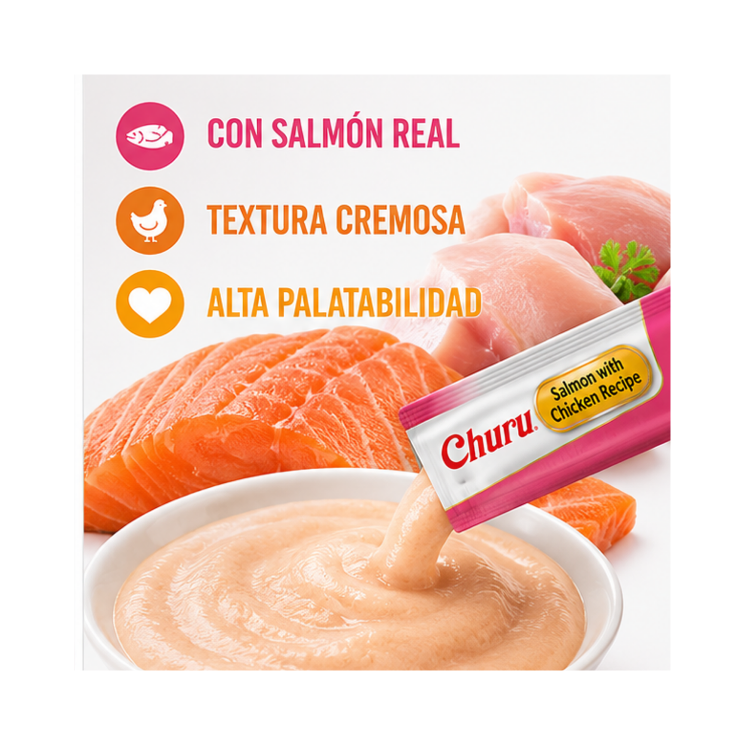 Churu Cat Salmón y Pollo 14g x10 Tubos Snack Cremoso Gato-2