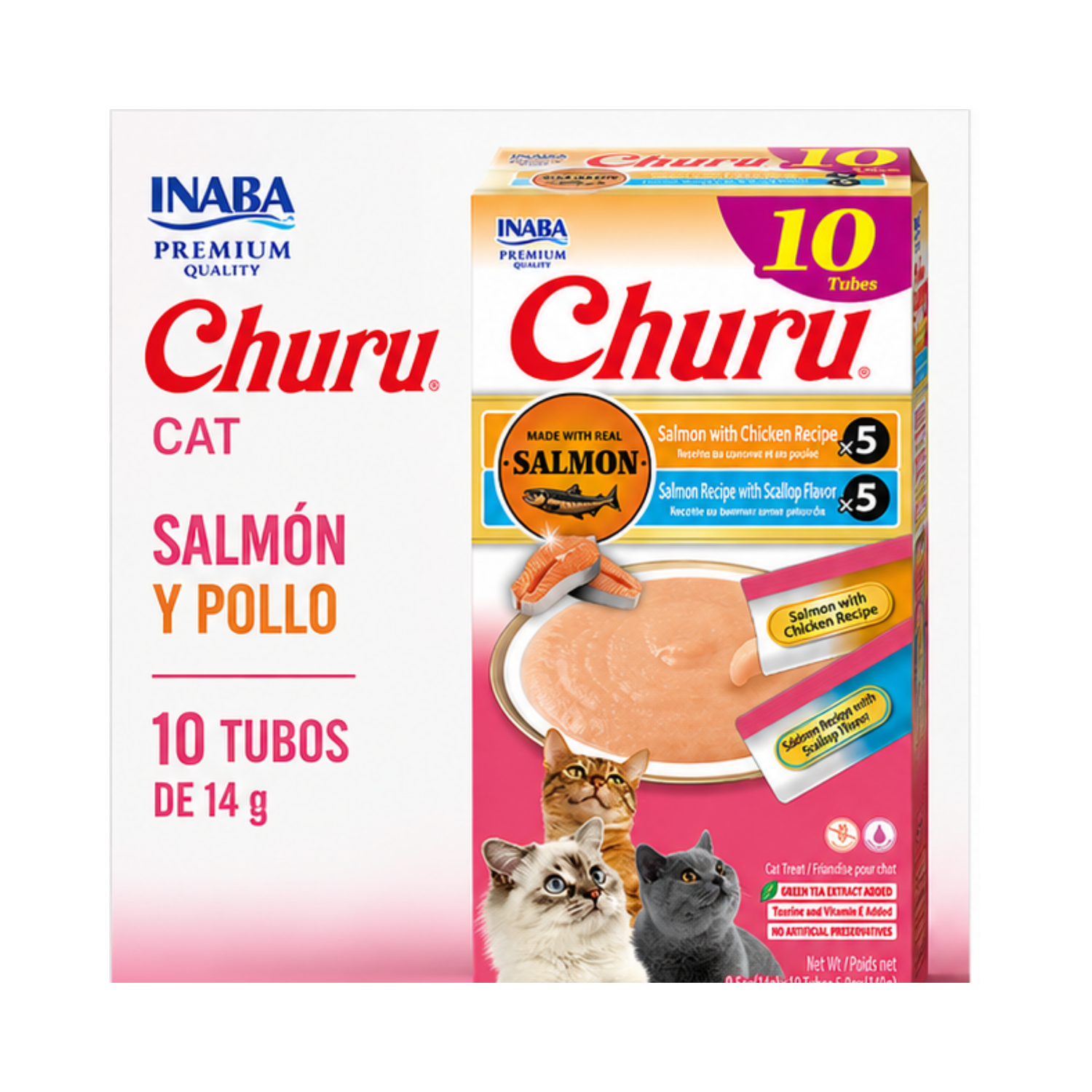 Churu Cat Salmón y Pollo 14g x10 Tubos Snack Cremoso Gato-4