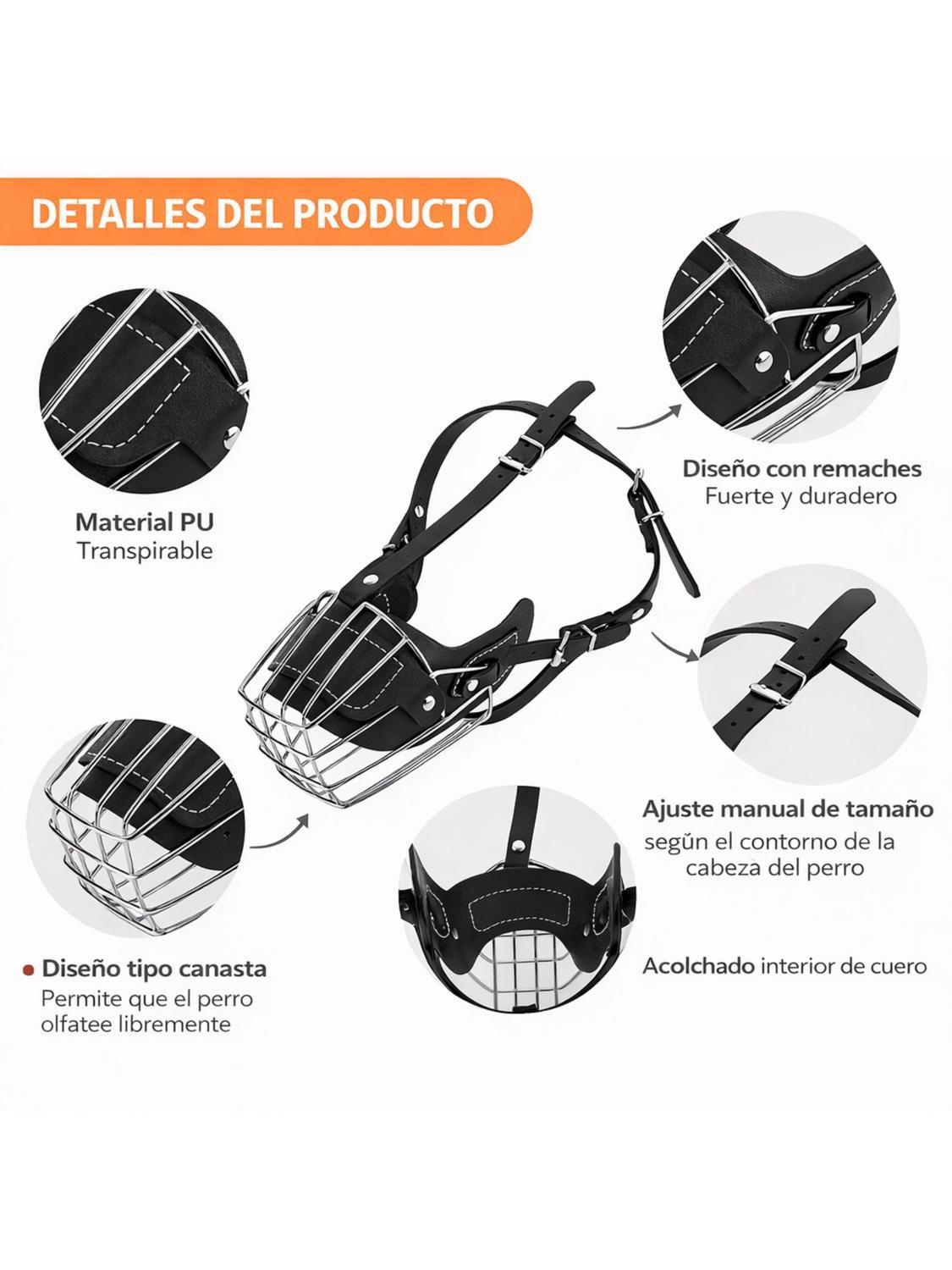 Bozal Perro Acero y Cuero Talla L (2) Perros 10–20 kg-3