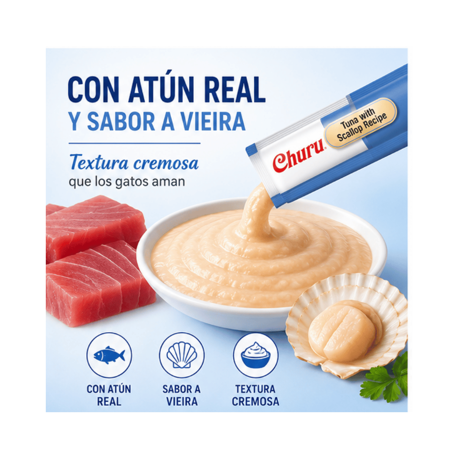Churu Cat Atún y Atún con Vieira 14g x10 Tubos Snack Gato-3