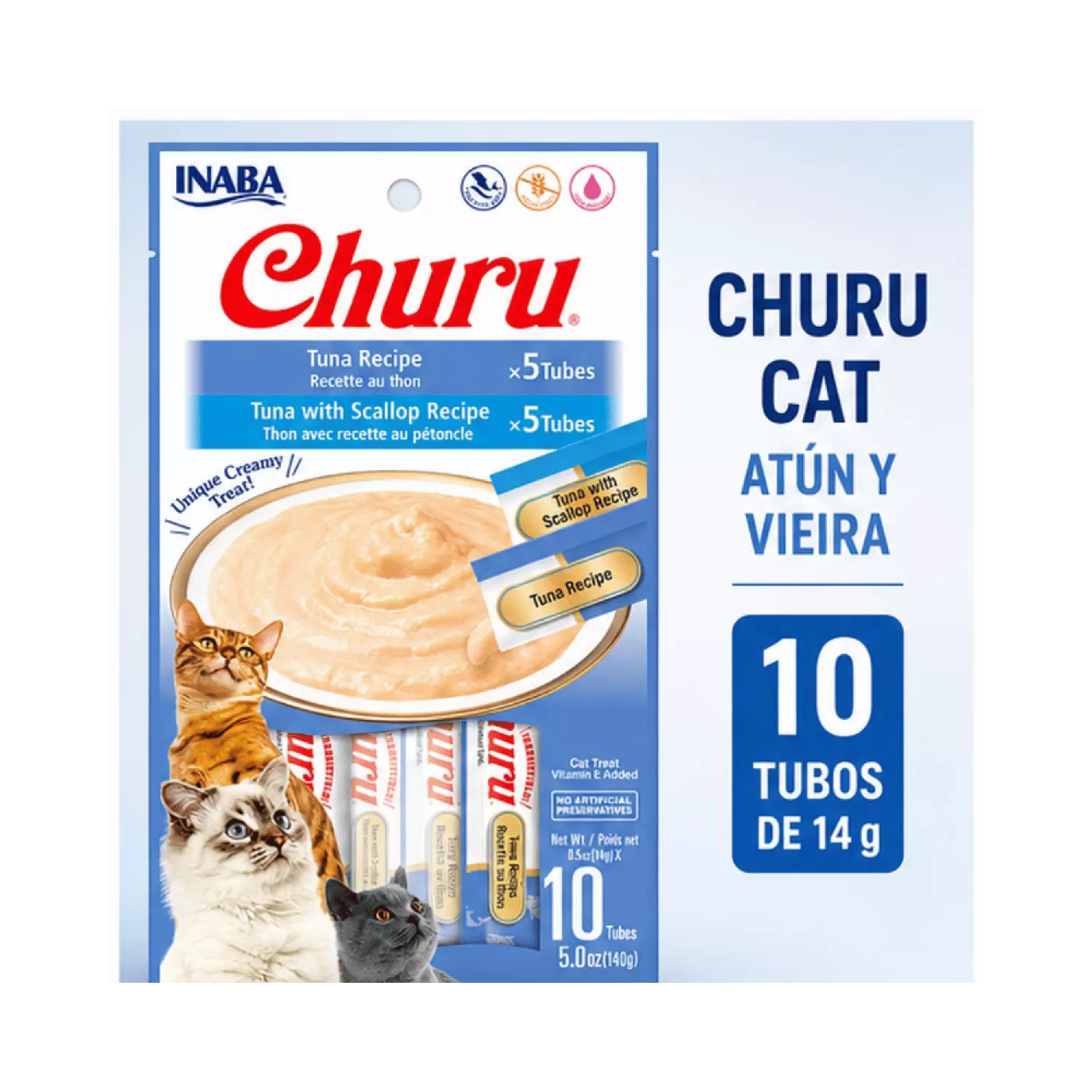 Churu Cat Atún y Atún con Vieira 14g x10 Tubos Snack Gato-4