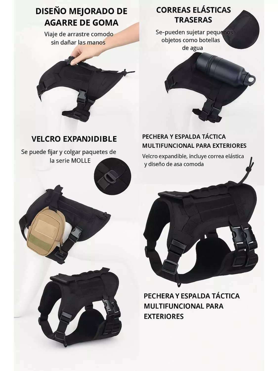 Arnés Táctico Perro Talla M Ajustable Reforzado con Manilla-3