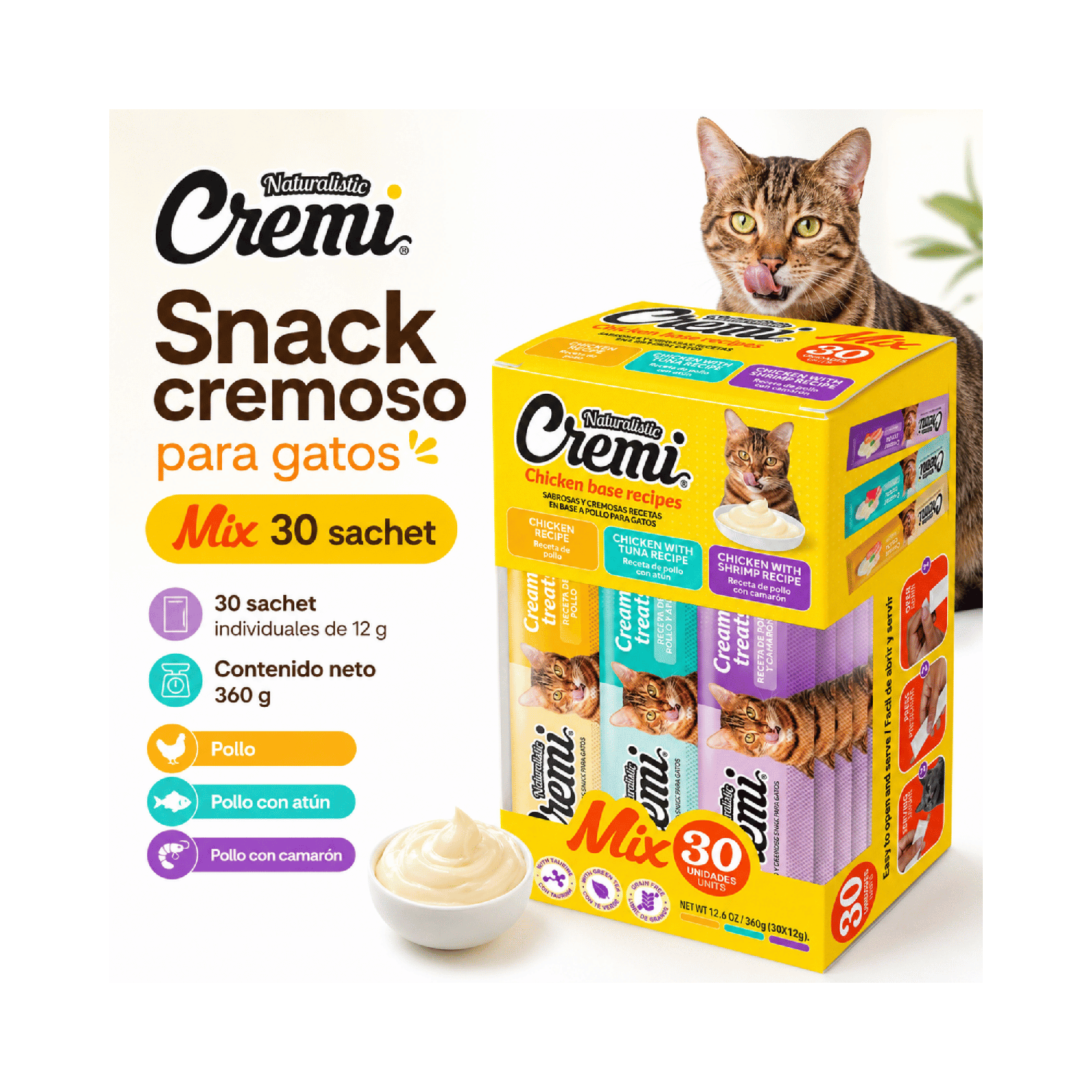 Snack Cremi Gato Mix Pollo 30 Sachet 360g-2