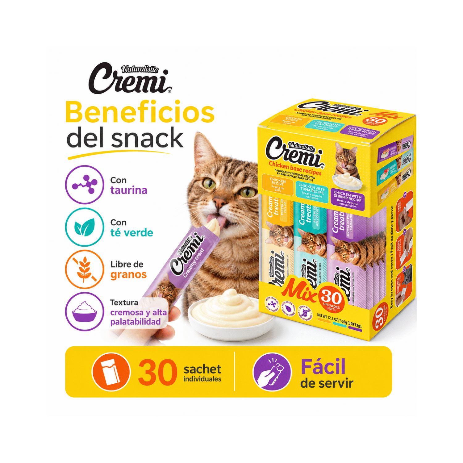 Snack Cremi Gato Mix Pollo 30 Sachet 360g-5