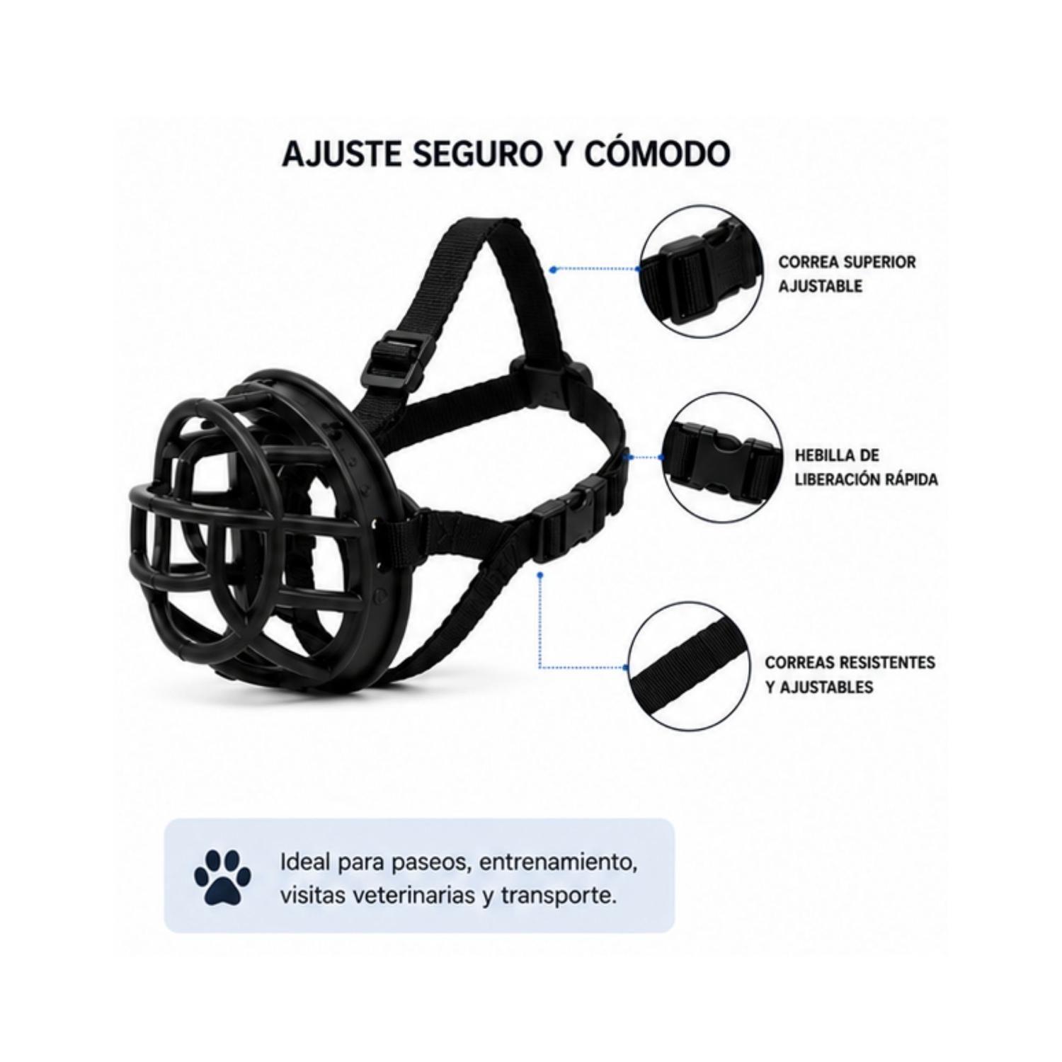 Bozal Canasta Perro M Negro Ajustable Razas Medianas-3