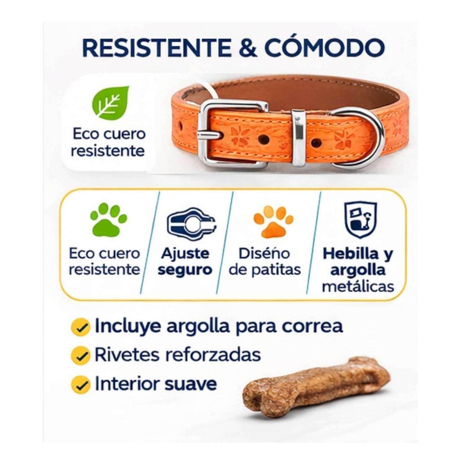 Collar Perro Eco Cuero 42 cm Diseño Patitas Ajustable-3
