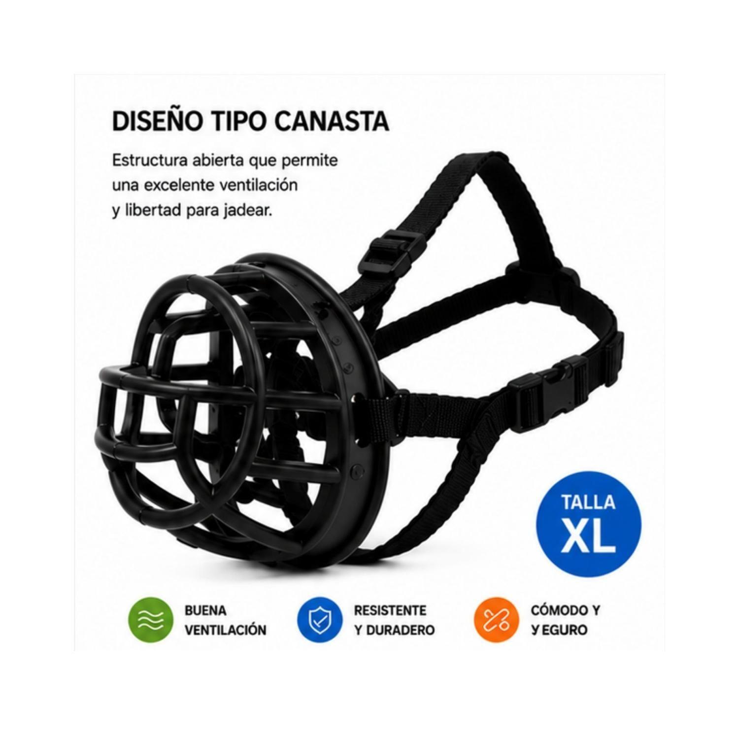 Bozal Canasta Perro XL Negro Ajustable Razas Grandes-3
