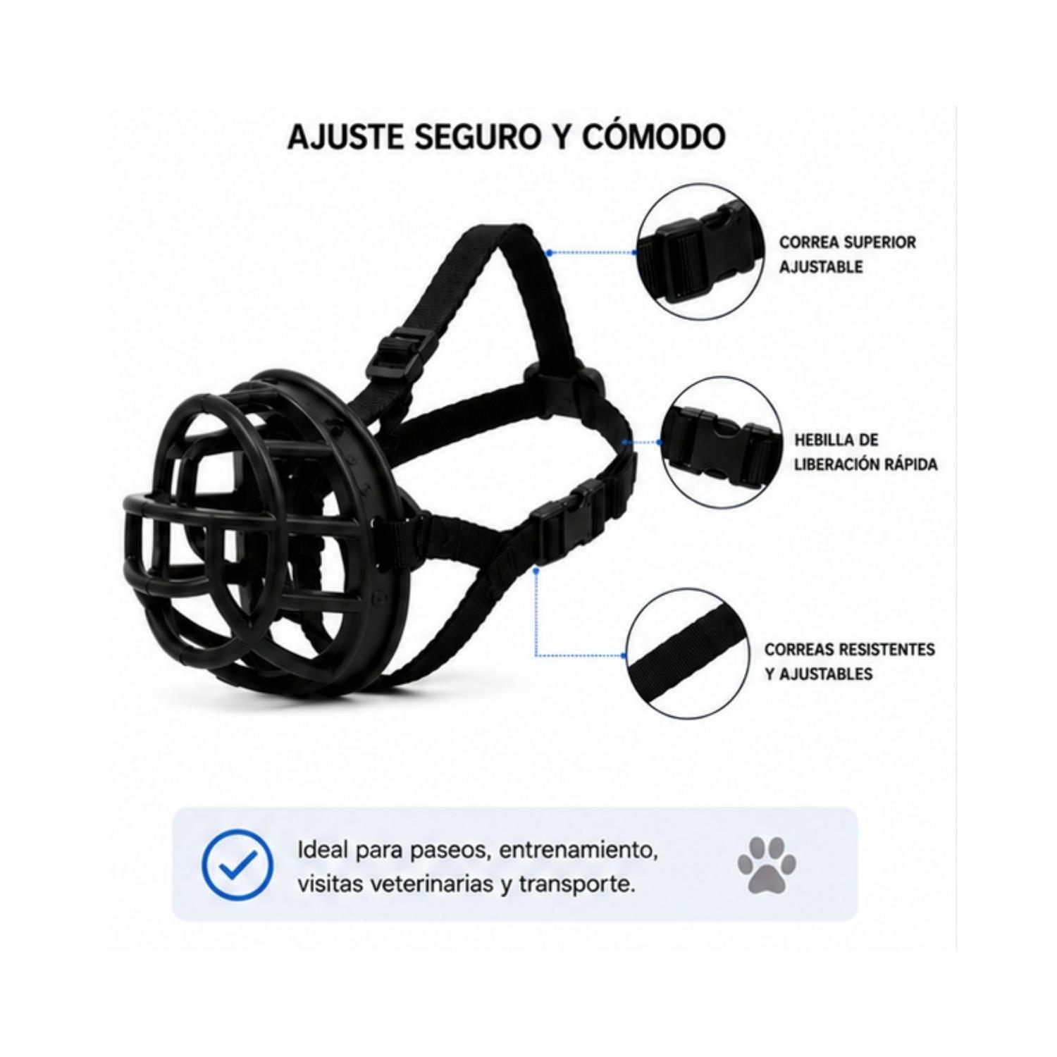 Bozal Canasta Perro XL Negro Ajustable Razas Grandes-4