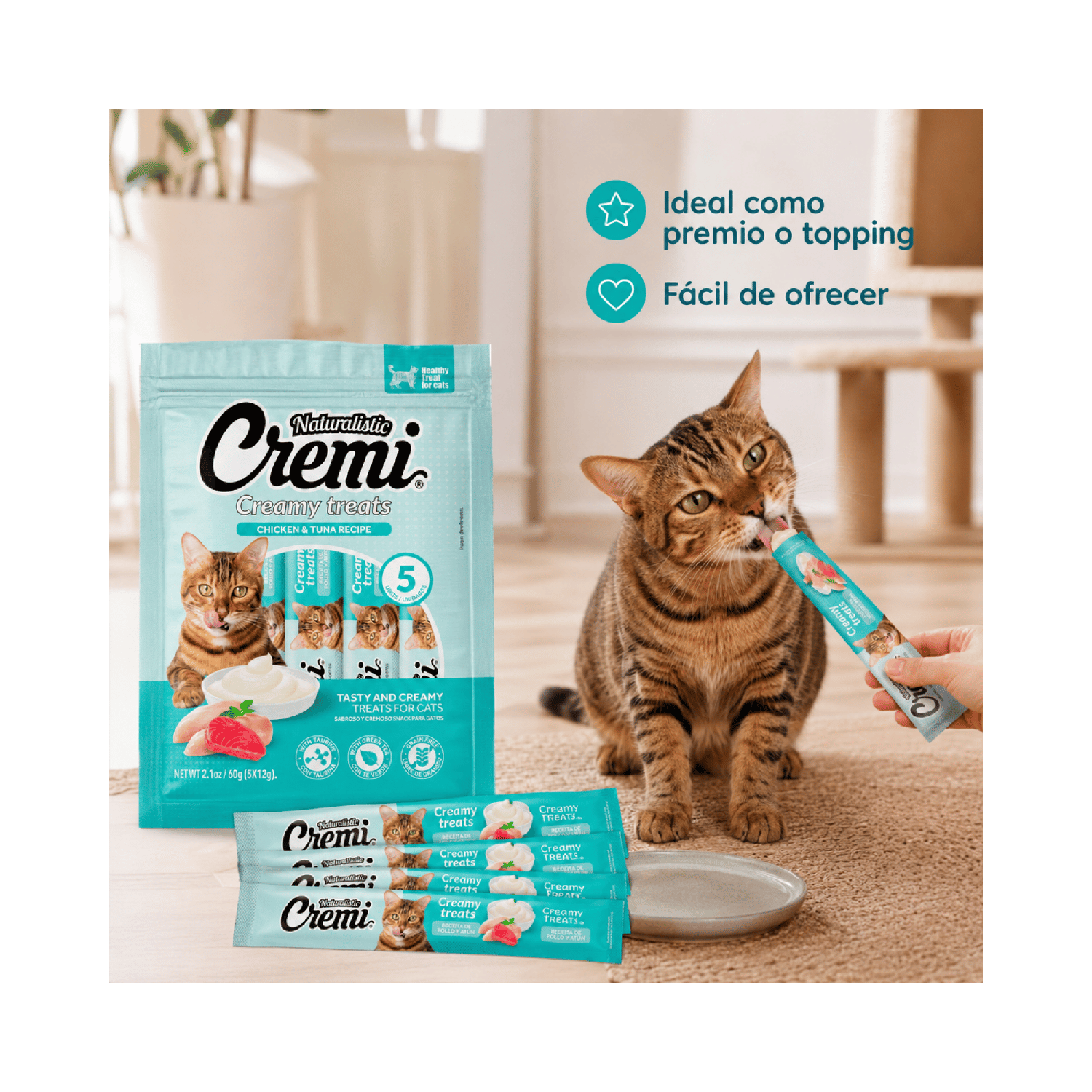 Snack Cremi Pollo Atún Gato 5 Sachet 60g-2