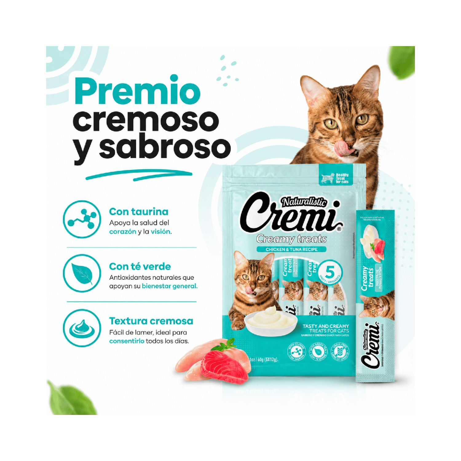 Snack Cremi Pollo Atún Gato 5 Sachet 60g-3