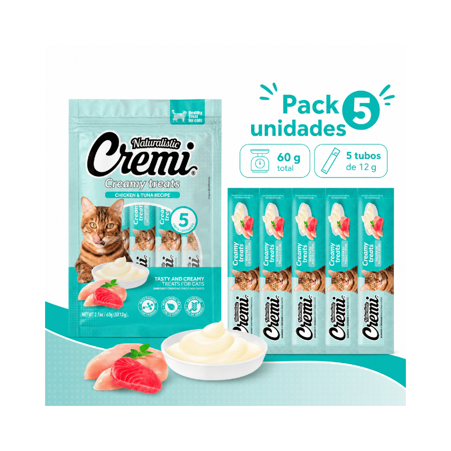 Snack Cremi Pollo Atún Gato 5 Sachet 60g-4