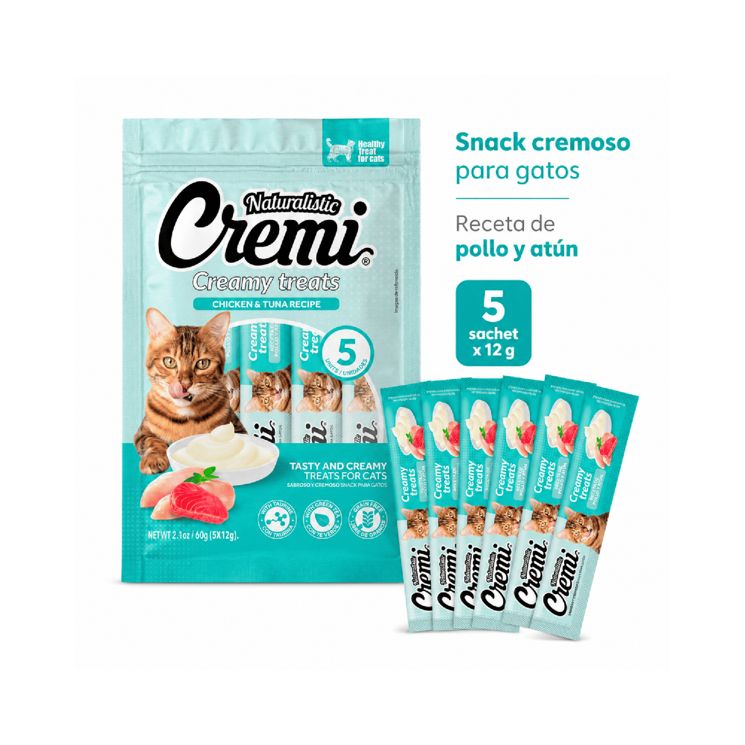 Snack Cremi Pollo Atún Gato 5 Sachet 60g-5