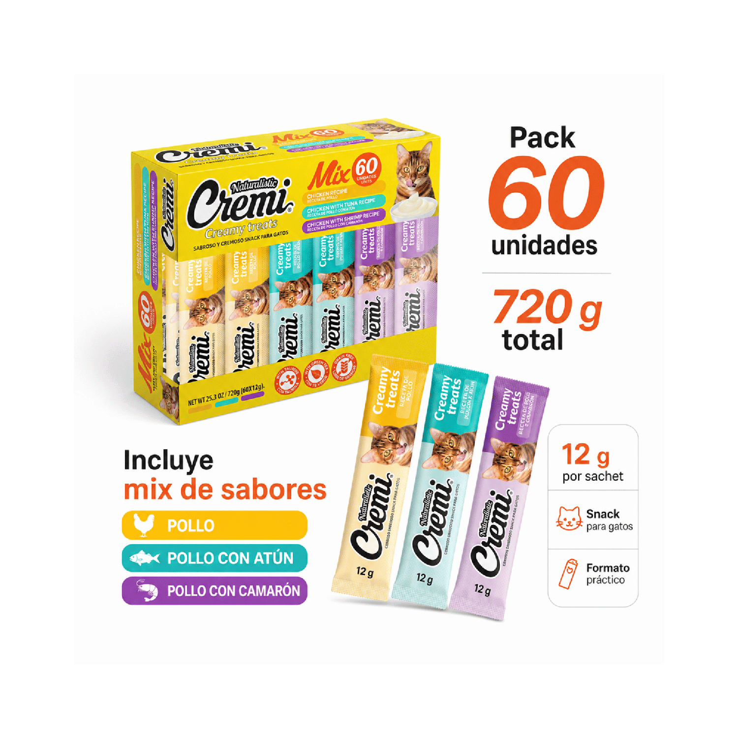 Snack Cremi Gato Mix Pollo 60 Sachet 720g-2