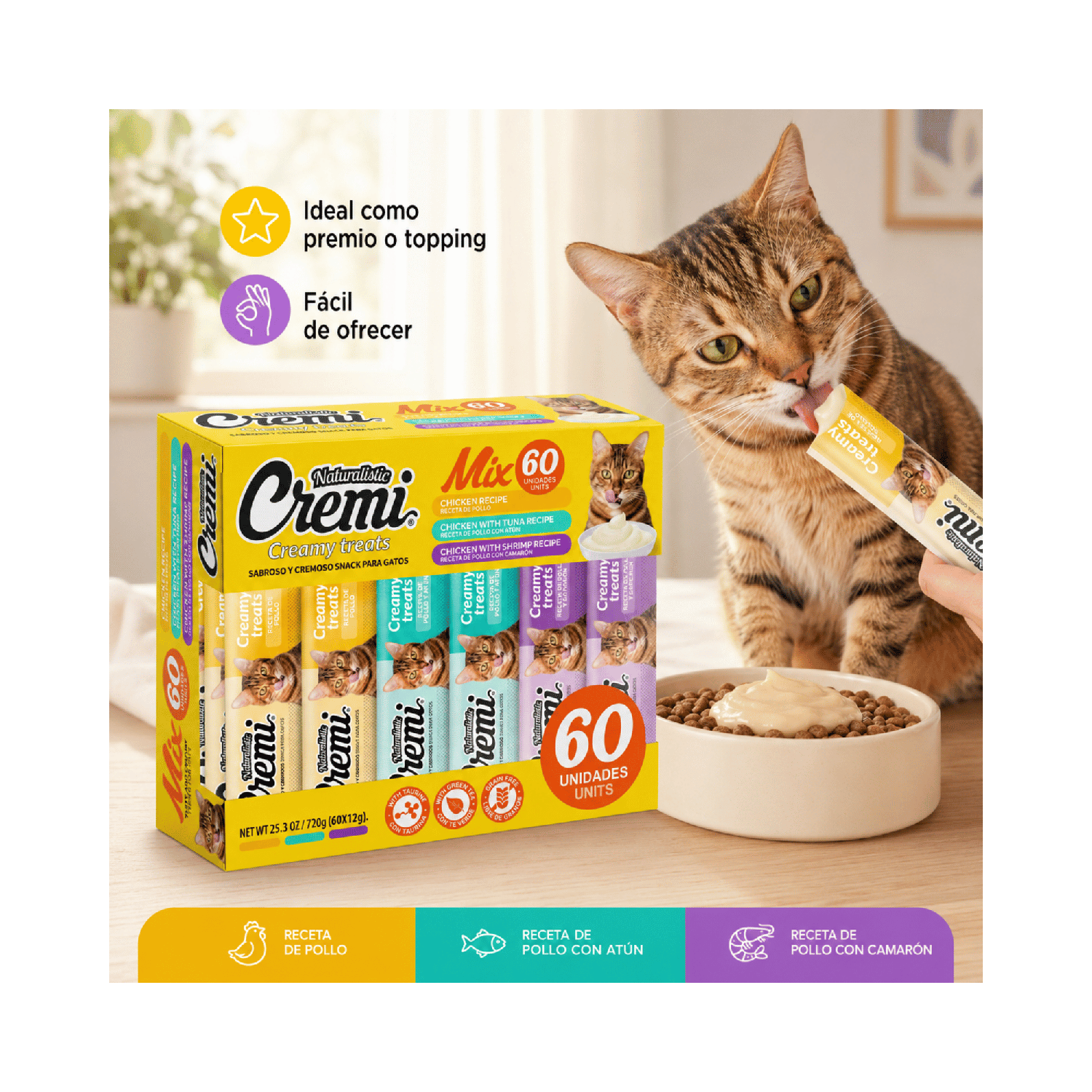Snack Cremi Gato Mix Pollo 60 Sachet 720g-3