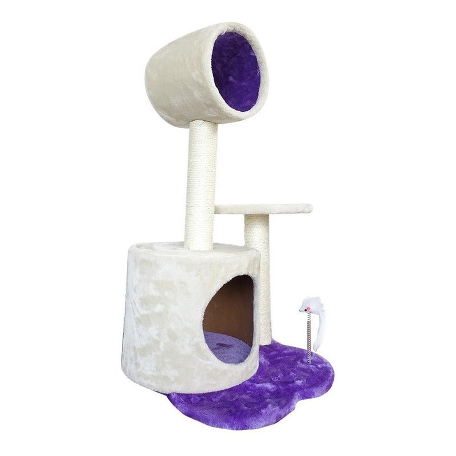 Rascador Interactivo Para Gatos Doble Piso Con Juguete Raton-2